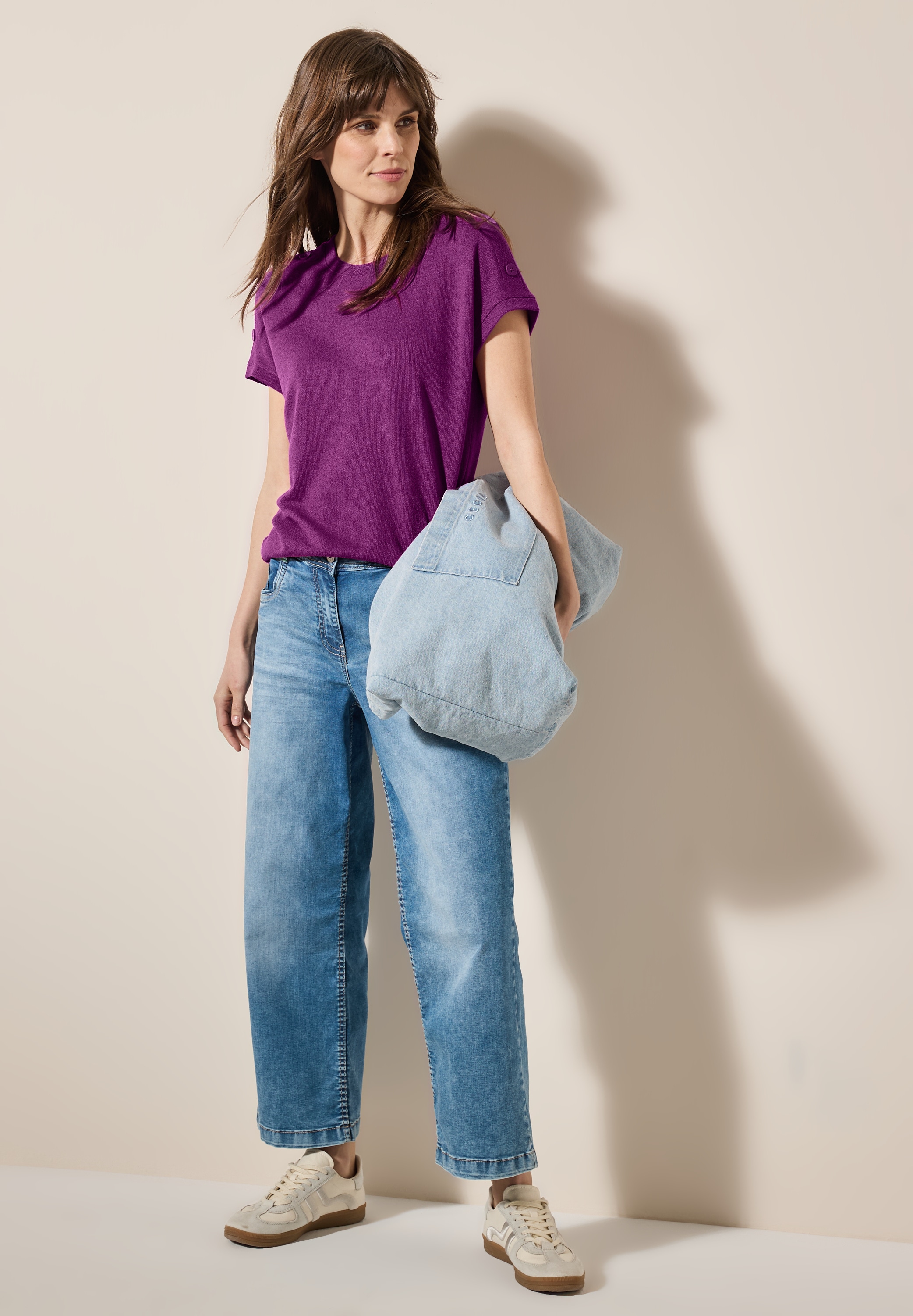 Cecil T-Shirt, in Struktur-Optik und mit Knopf-Details