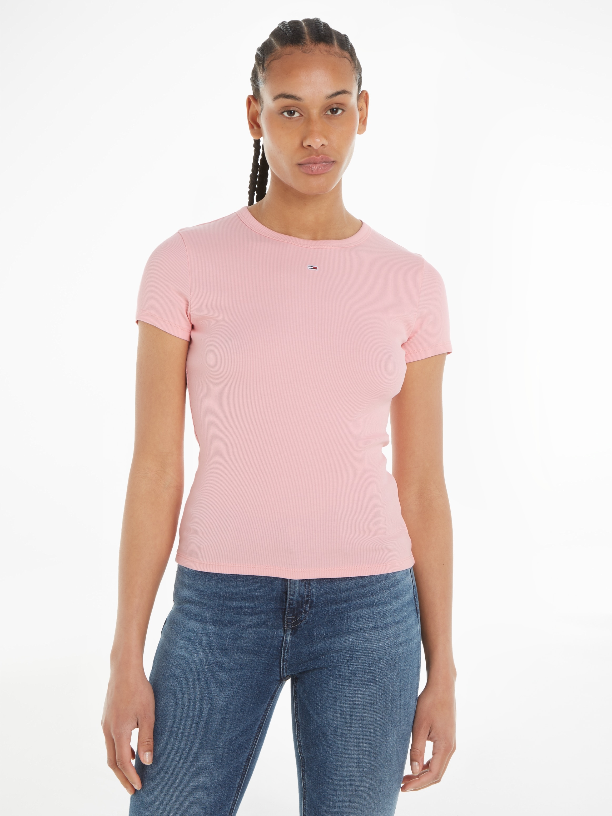 Tommy Jeans T-Shirt »TJW BAUR ESSENTIAL SS«, online SLIM kaufen | RIB Logostickerei mit