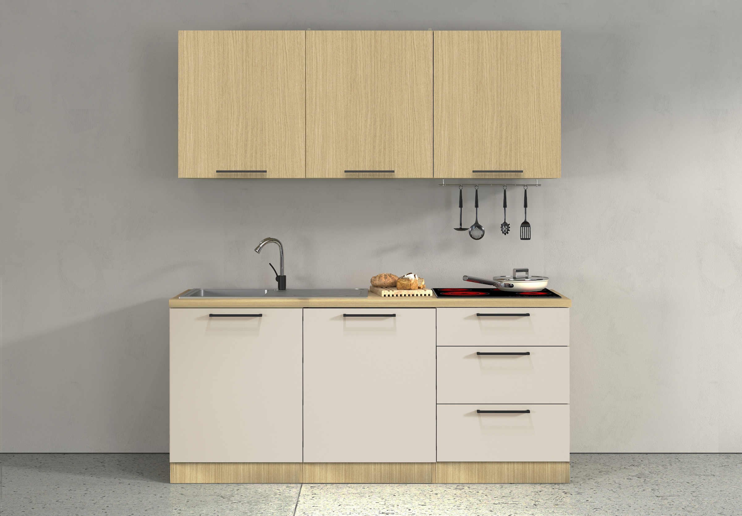 KOCHSTATION Küchenzeile »Luna, Küchenzeile mit Spüle + Siphon, ohne E-Geräte« Breite 182 cm,Türen mit Soft-Close Funktion, Metalgriffe,Made in Italy