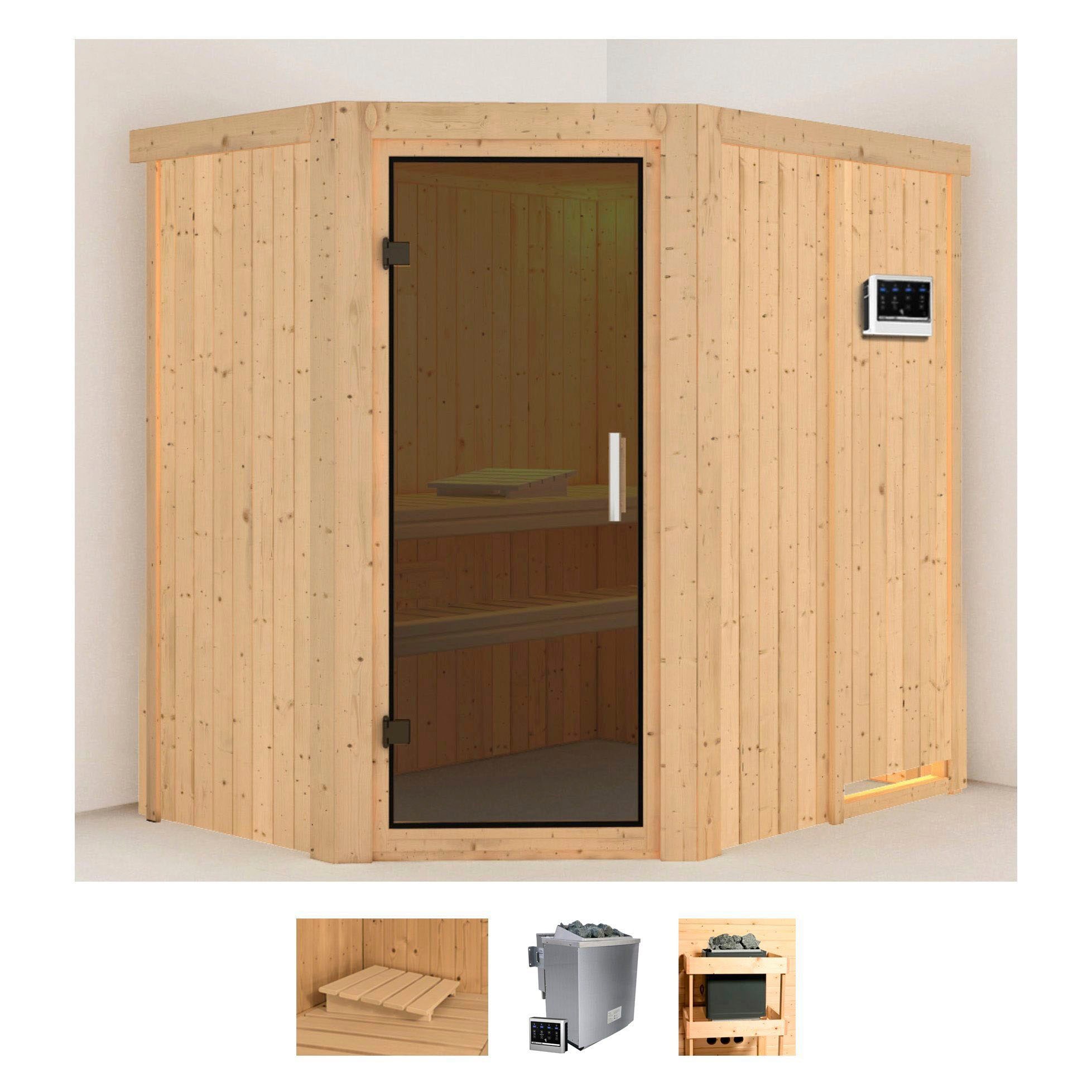 Karibu Sauna "Clara" Set, Ofen 9 kW Bio externe Strg easy