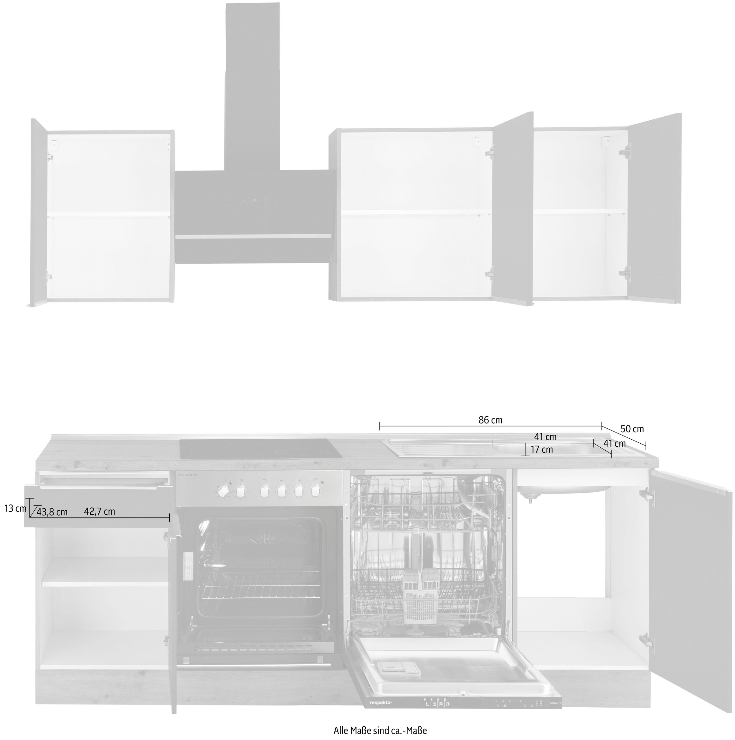 RESPEKTA Küchenzeile »Safado aus Marleen«, Serie wie | kaufen hochwertige 220 Ausstattung cm Funktion, Breite Soft Close BAUR der