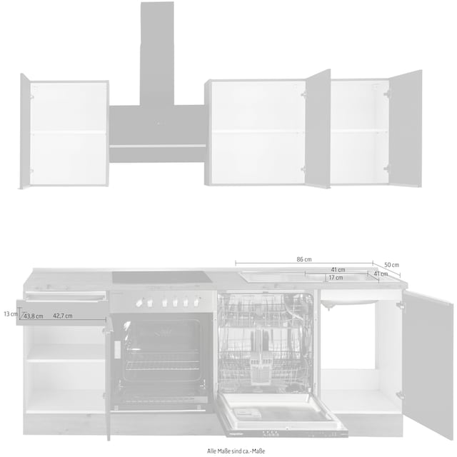 RESPEKTA Küchenzeile »Safado aus der Serie Marleen«, hochwertige  Ausstattung wie Soft Close Funktion, Breite 220 cm kaufen | BAUR