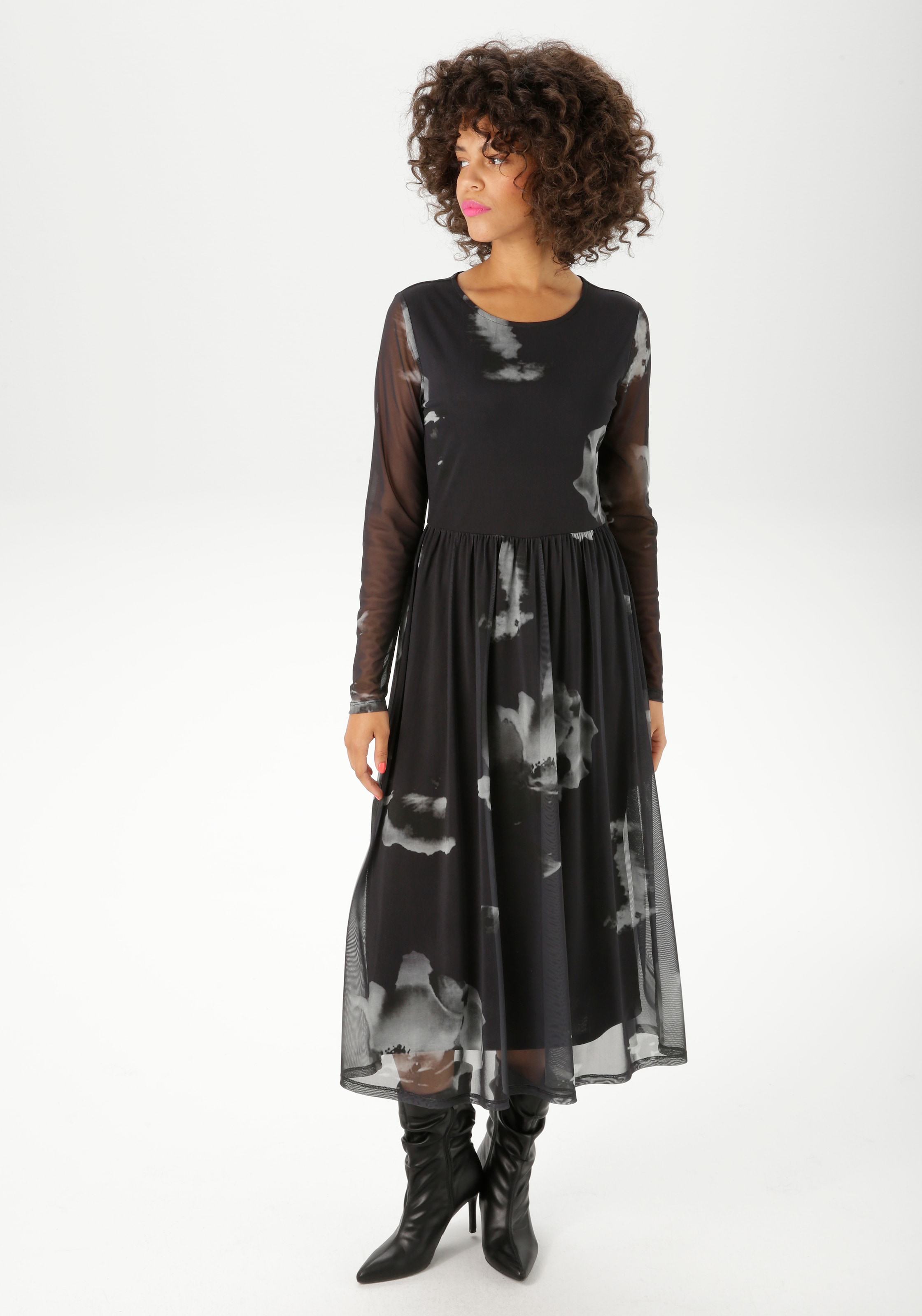 Aniston CASUAL Midikleid mit großflächigen Batik-Blüten bedruckt günstig online kaufen