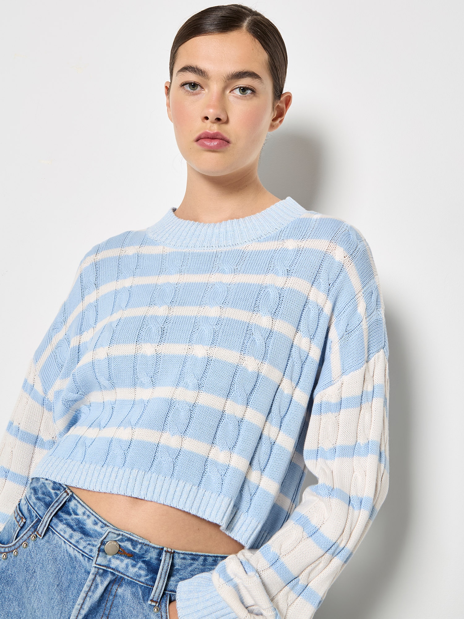 Apricot Strickpullover »Kurzer Pullover« mit Zopfmuster und Kontraststreifen