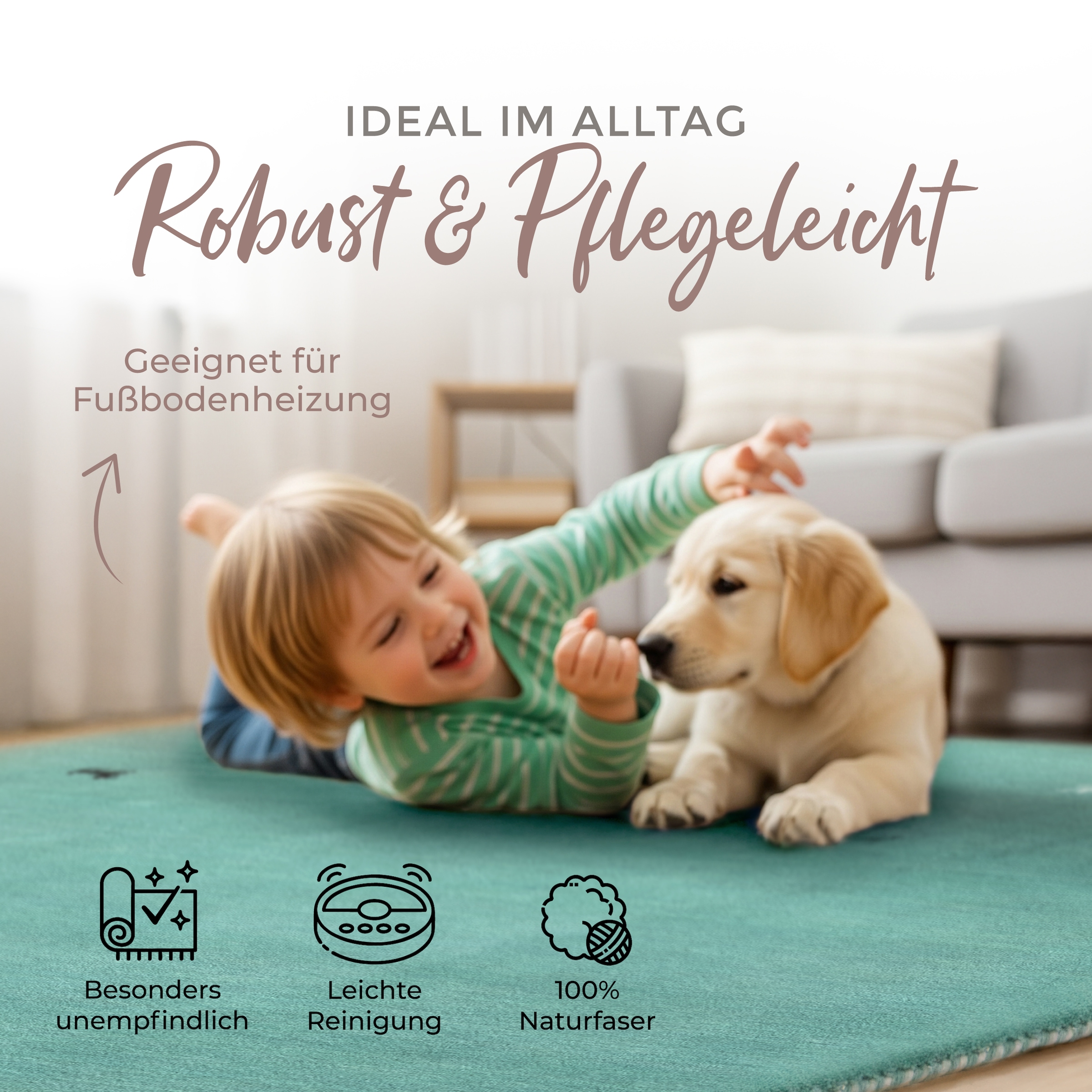 carpetfine Wollteppich »Gabbeh Uni,  auch als Läufer und Rund erhältlich« rechteckig 15 mm Höhe reine Wolle, handgewebt, Gabbeh Loom Tiermotiv, große Farbauswahl