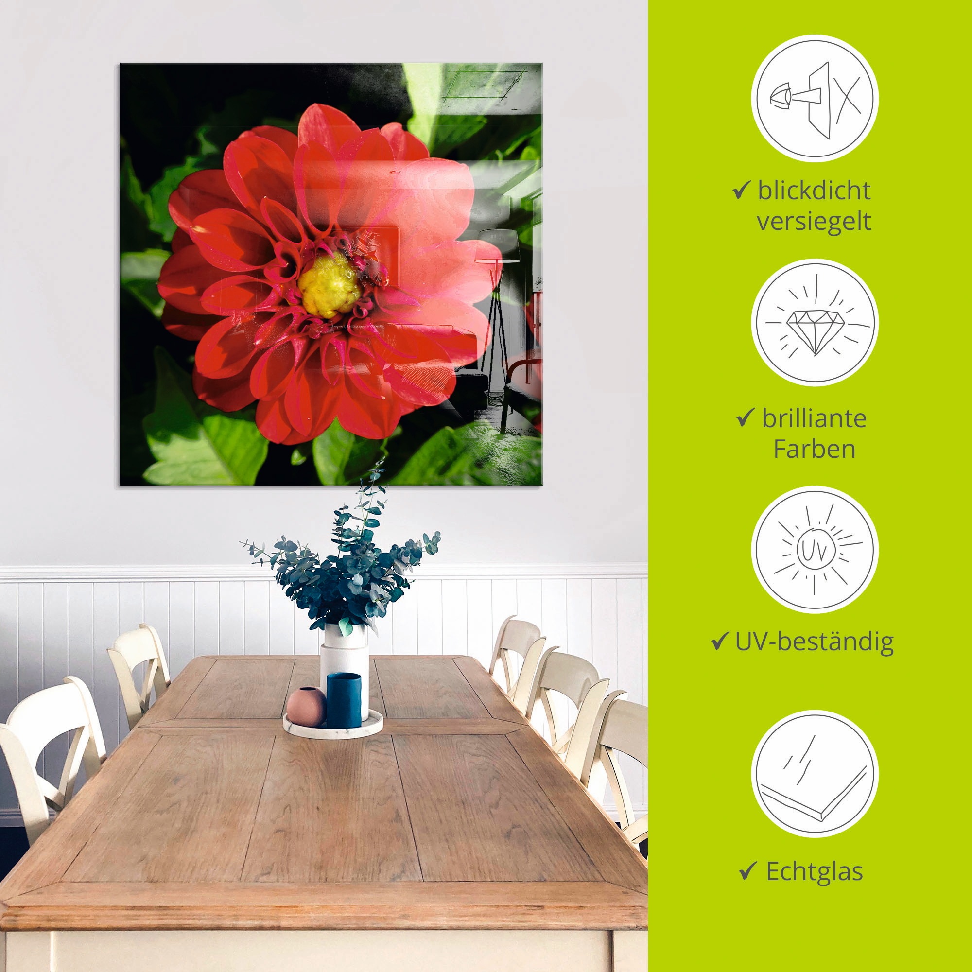 Artland Glasbild »Rote Dahlienblüte«, Blumen, (1 St.), in verschiedenen Größen