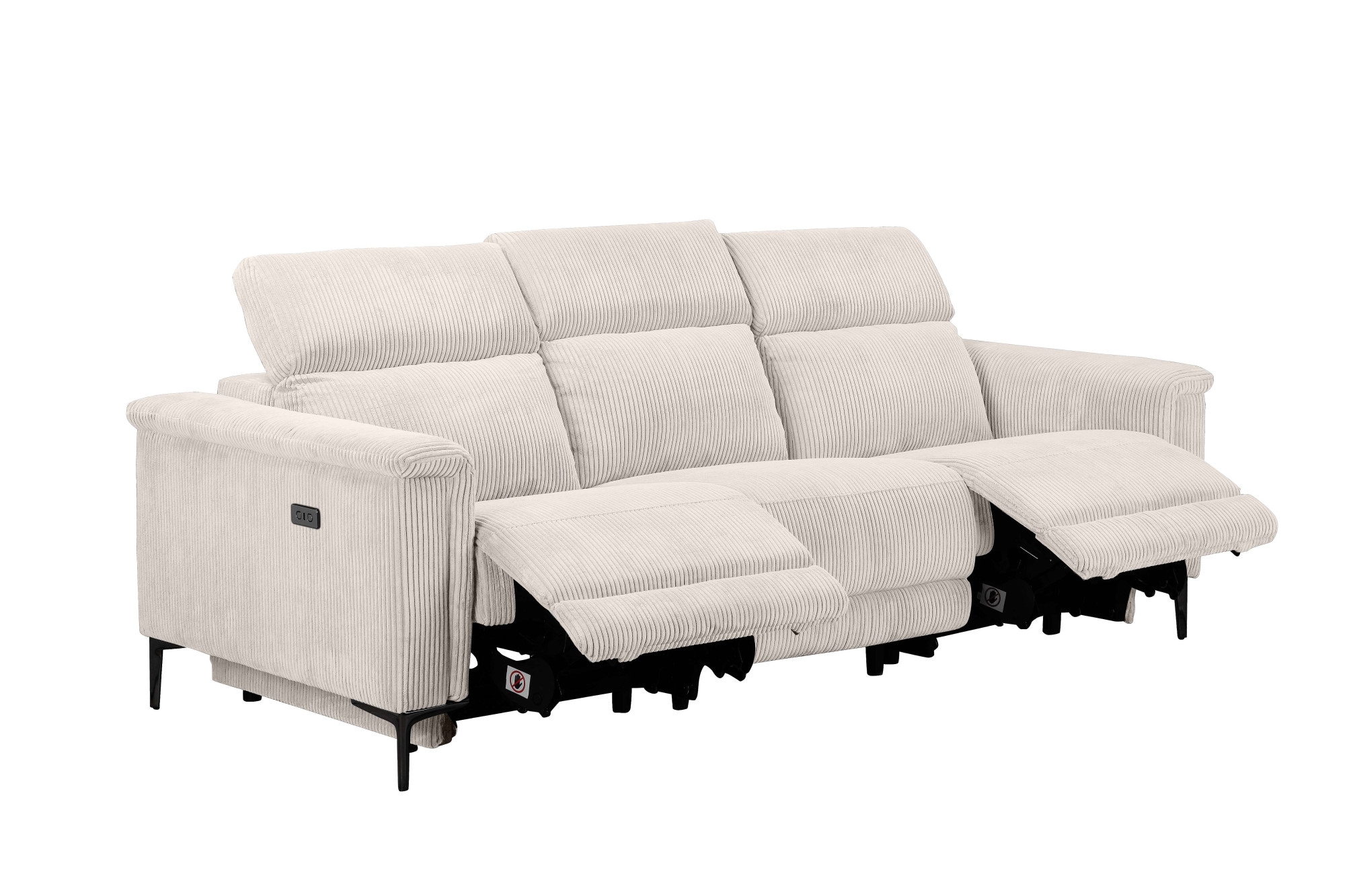 Places of Style 3-Sitzer »Lund Cord, mit manueller o. elektrischer Relaxfunktion in 2 Sitzen,«, USB-A, Kopfteilverstellung, Breite 222 cm