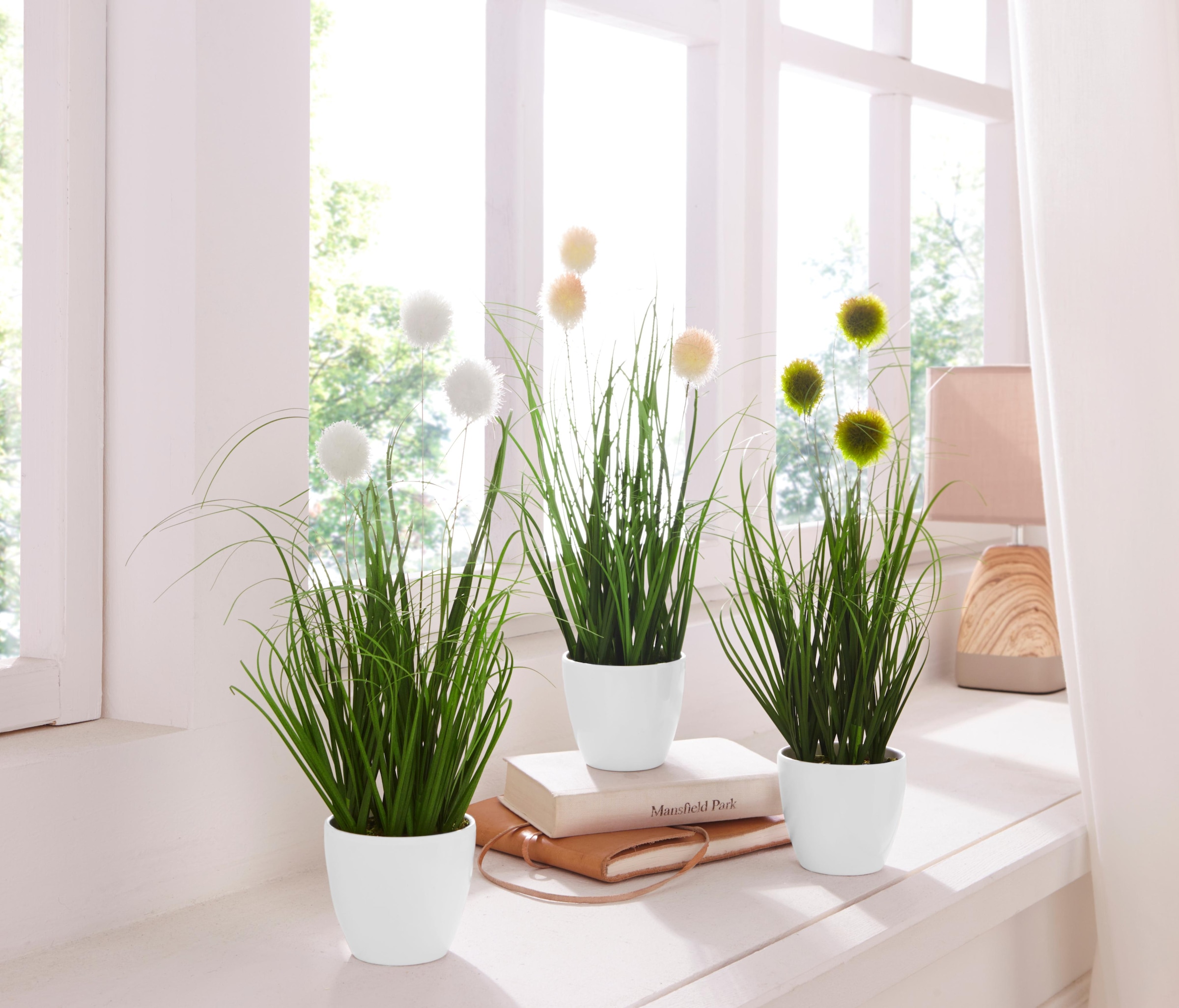 OTTO home Kunstgras "Grasbusch, naturgetreue Kunstpflanze, 35cm hoch" im 3 teiligen Set, mit Übertopf wahlweise in schwarz oder weiß