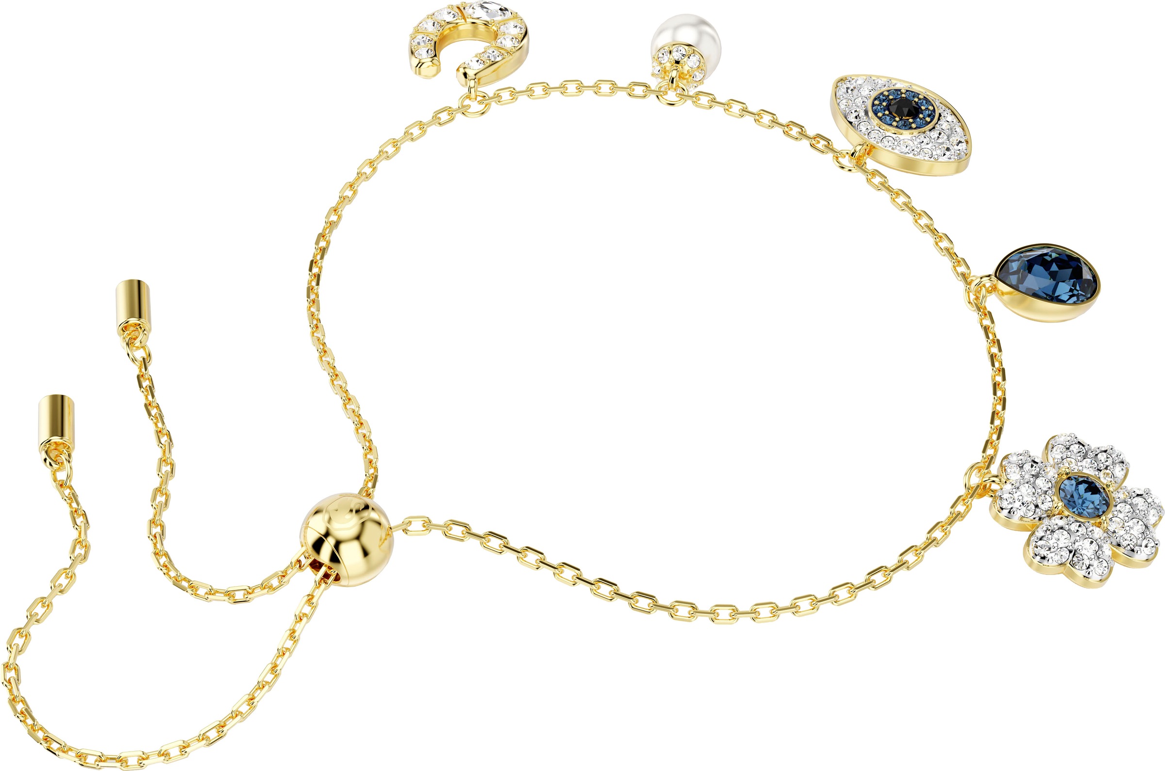 Armband SWAROVSKI "Armkette Symbolica Glücksklee Magisches Auge Hufeisen" Gr. M, blau (gelbgoldfarben, blau, schwarz, kristallweiß, blau, schwarz, kristallweiß), Armbänder, Damen, M, Metall Perlen, Metall, Perlen, Armband, mit Swarovski Kristall - mit Swa 7