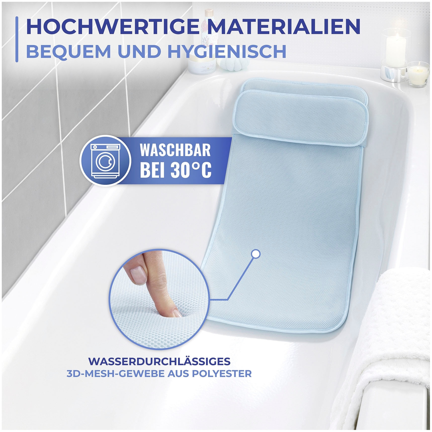 Maximex Badematte »Badewanneneinlage«, schnell trocknend, mit Kissen, aus druckentlastendem Polyester-3D-Mesh-Gewebe