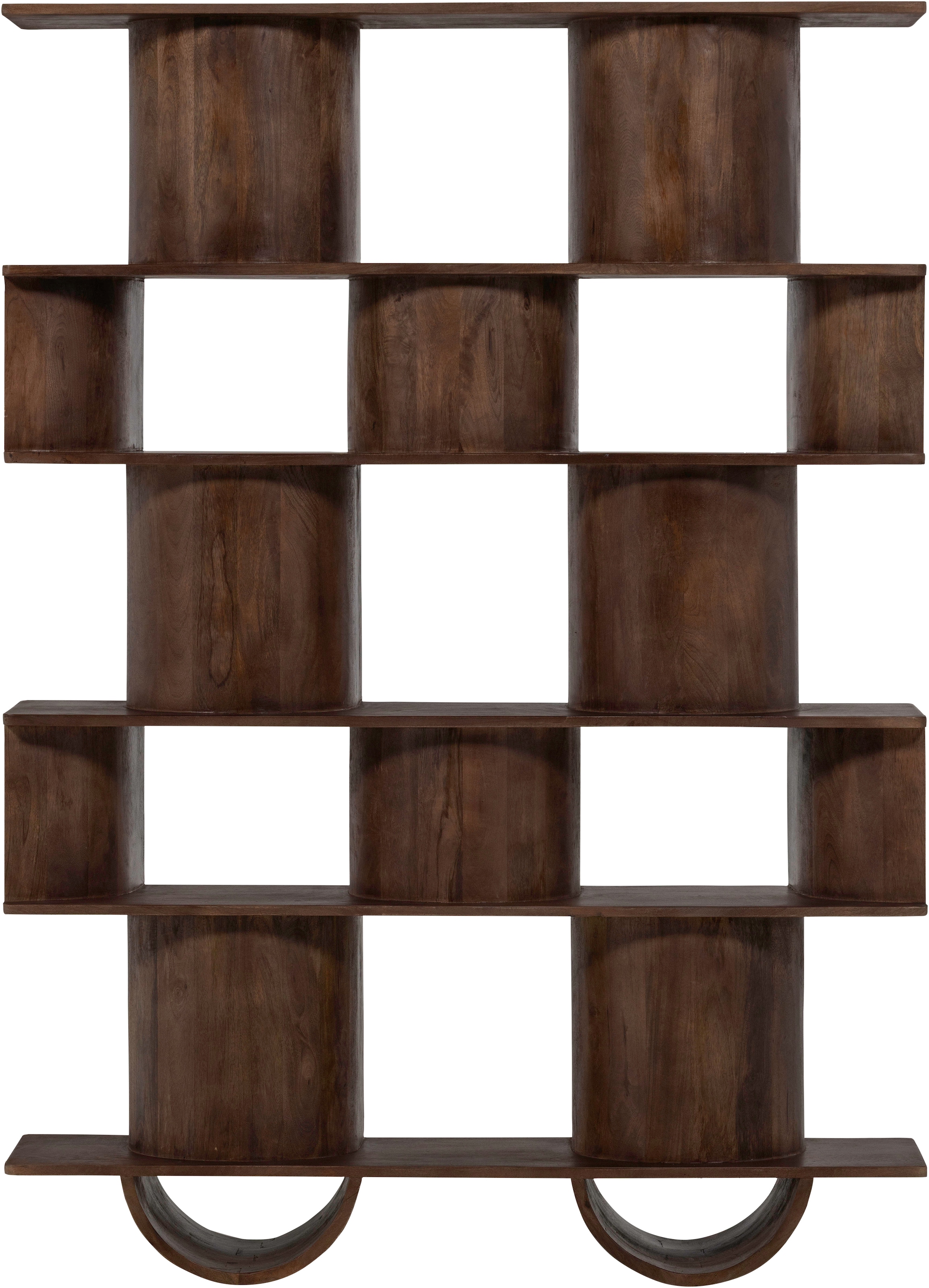 WOOOD Wandregal »Sinne mit Massivmangoholz und abgerundeten Fächern 130 x 35 x 180 cm« Abgerundete Beine, Tragkraft 36 kg, einfach zu montieren