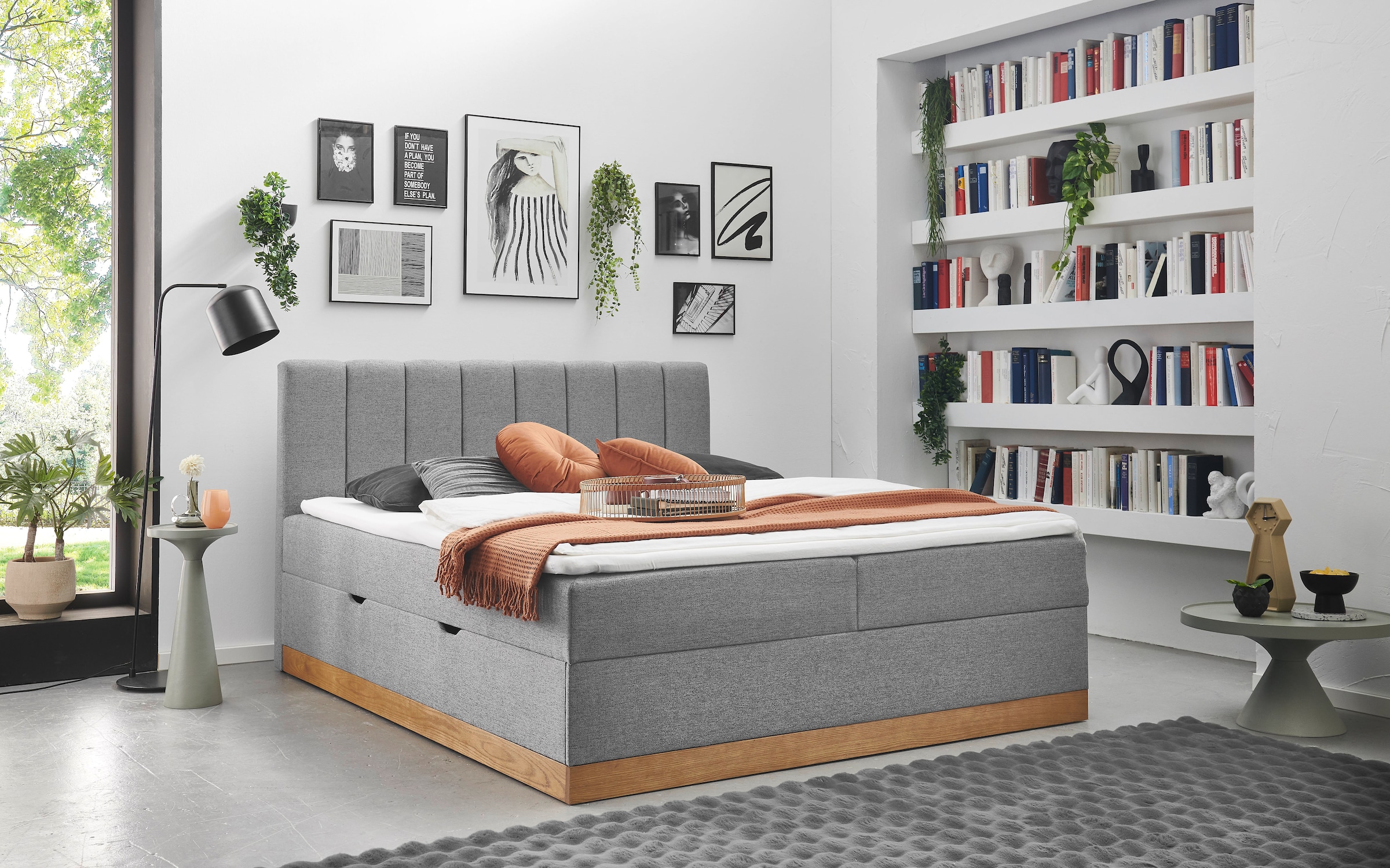 Home affaire Boxbett "FRAPELLE, Polsterbett mit Bettkasten und Taschenfederkernmatratze H3" mit Topper, Strukturstoff-Bezug, Sockel eichefarbig, 180x200cm