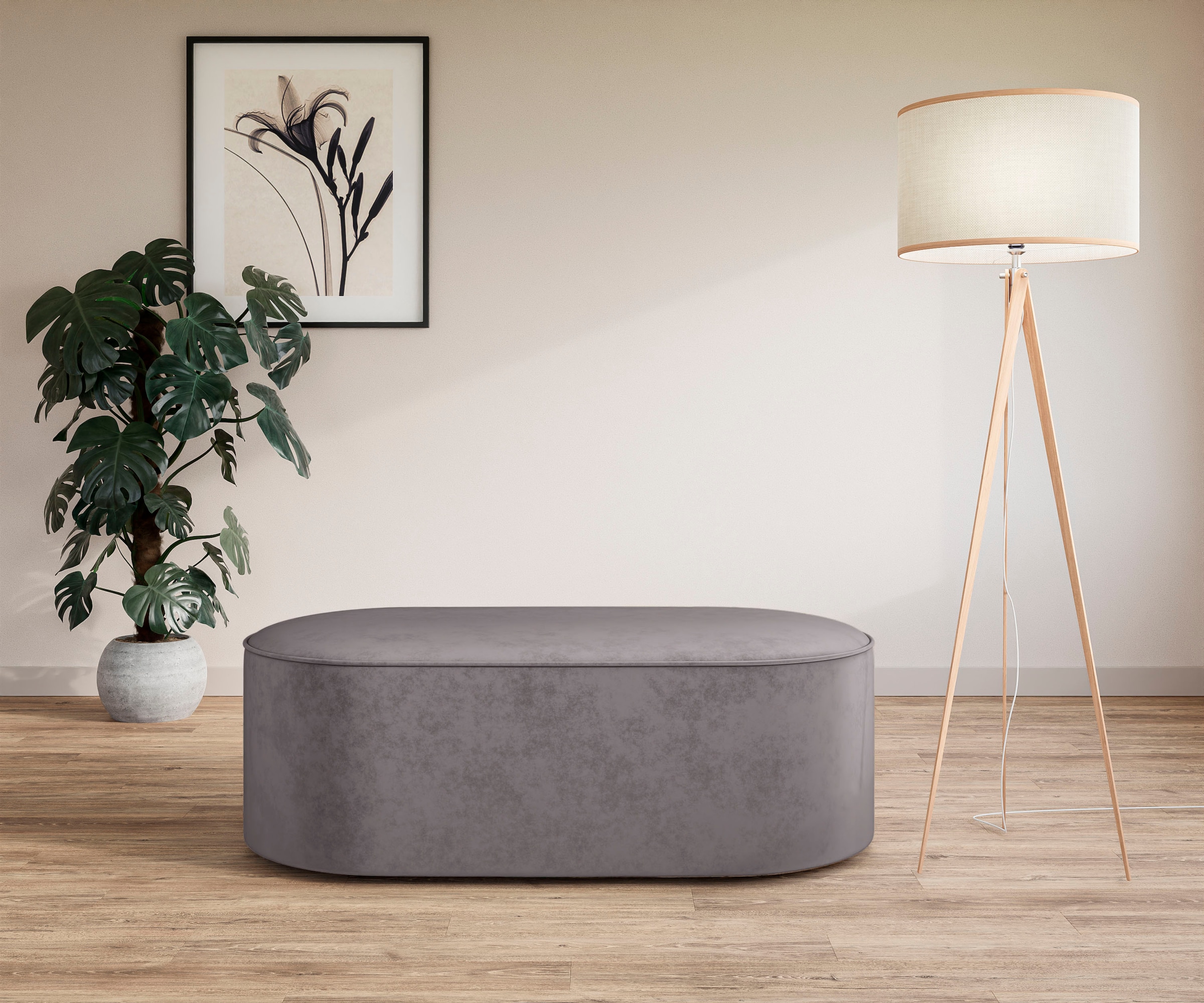 OTTO home Polsterhocker "EIVIND Sitzhocker, Maße: B/T/H: 142/70/48 cm" auch in Bouclé und Feincord, mit Wellenunterfederung