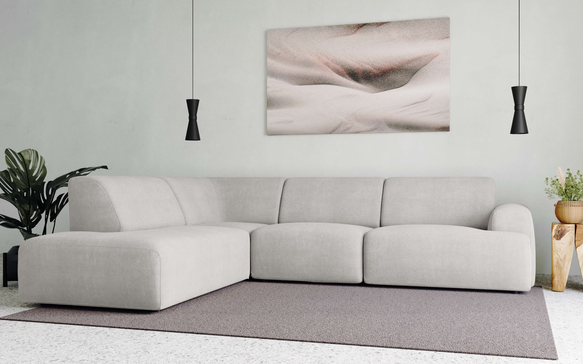 andas Ecksofa »Linkka, Breite 282 cm«, L-Form, in einem weichen Chenille-Stoff, mit Wellenunterfederung