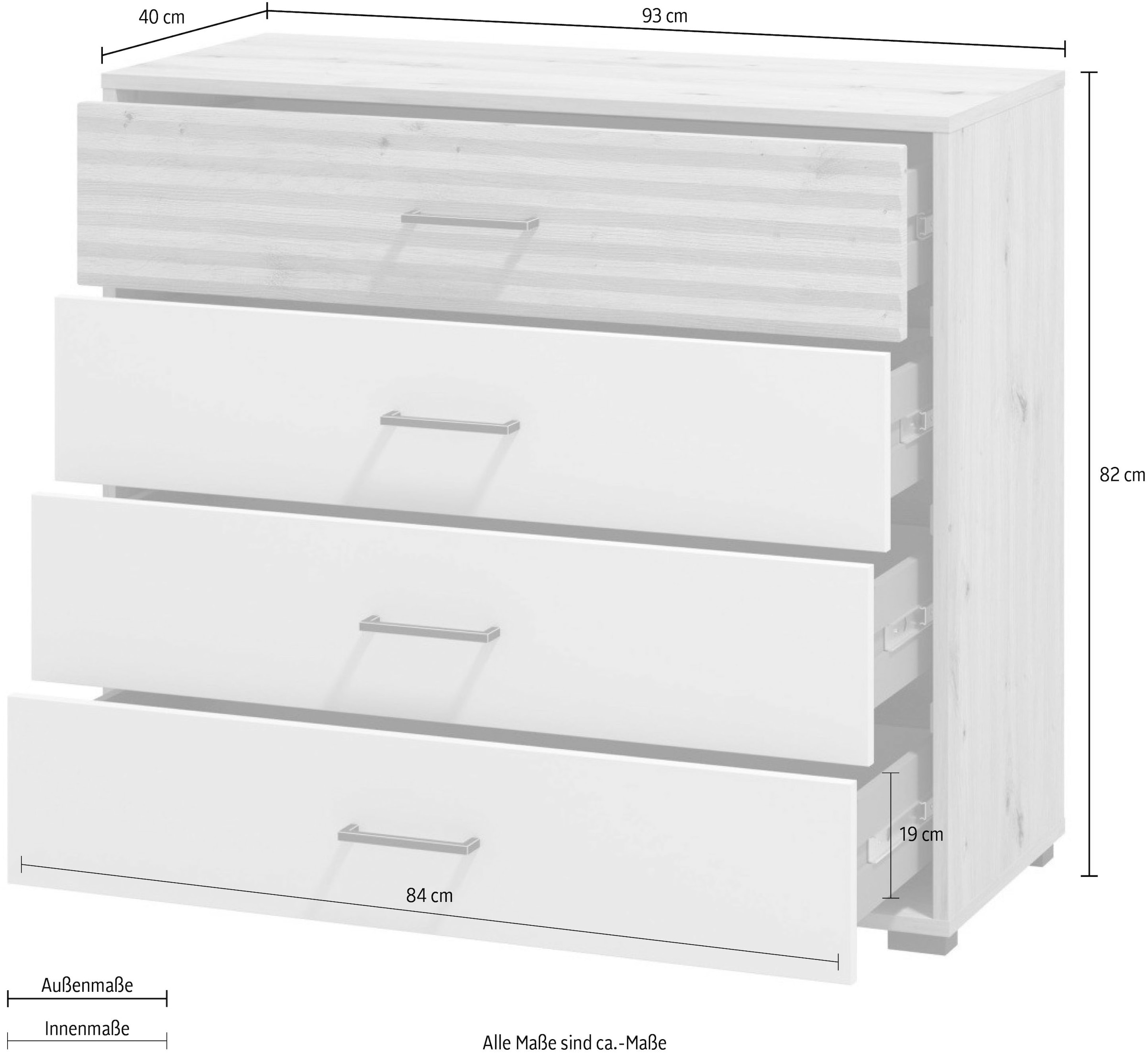 INOSIGN Schubkastenkommode »Modena Schubladenkommode Sideboard mit 4 Schubladen«, 93x40x82 cm, FSC®-zertifizierter Holzwerkstoff, Trendfarbe cashmere
