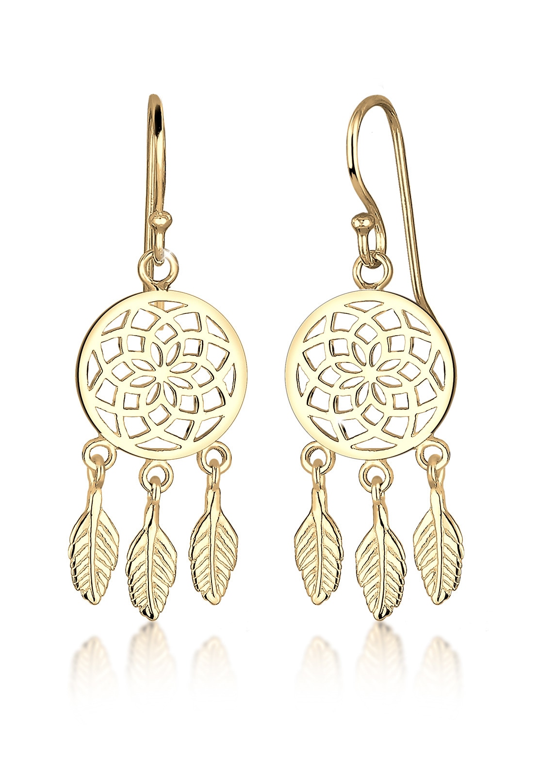 "Paar Ohrhänger ELLI ""Ohrringe Traumfänger Federn Boho Festival 925 Silber"" Gr. 33, gold, Ohrringe, Damen, 33, ohne Stein, Silber 925