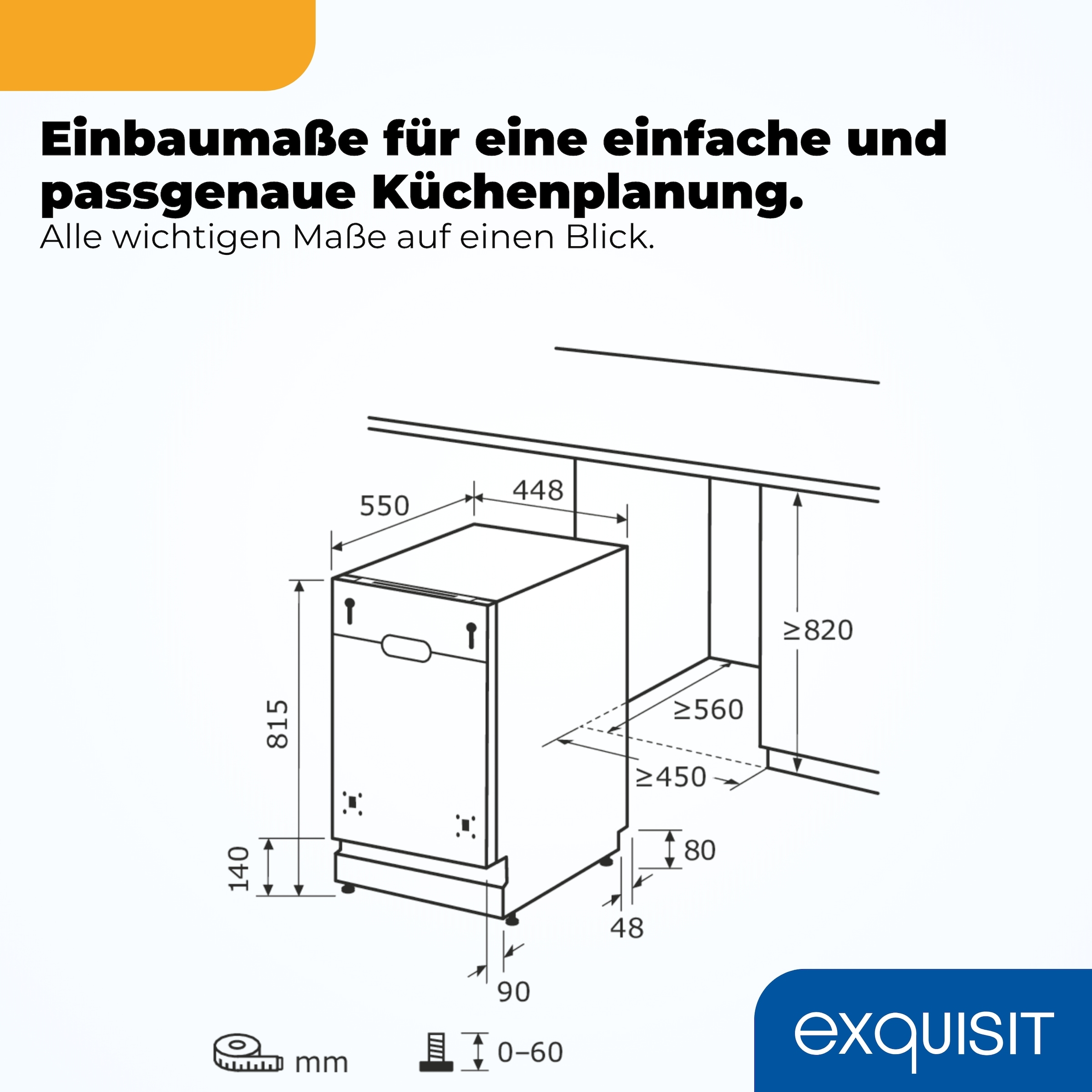 exquisit vollintegrierbarer Geschirrspüler 9311 »EGSP9311-E-450C schwarz« 9,8 l 11 tlg. Maßgedecke Mehr Komfort mit LED-Fußbodenanzeige & AquaStop