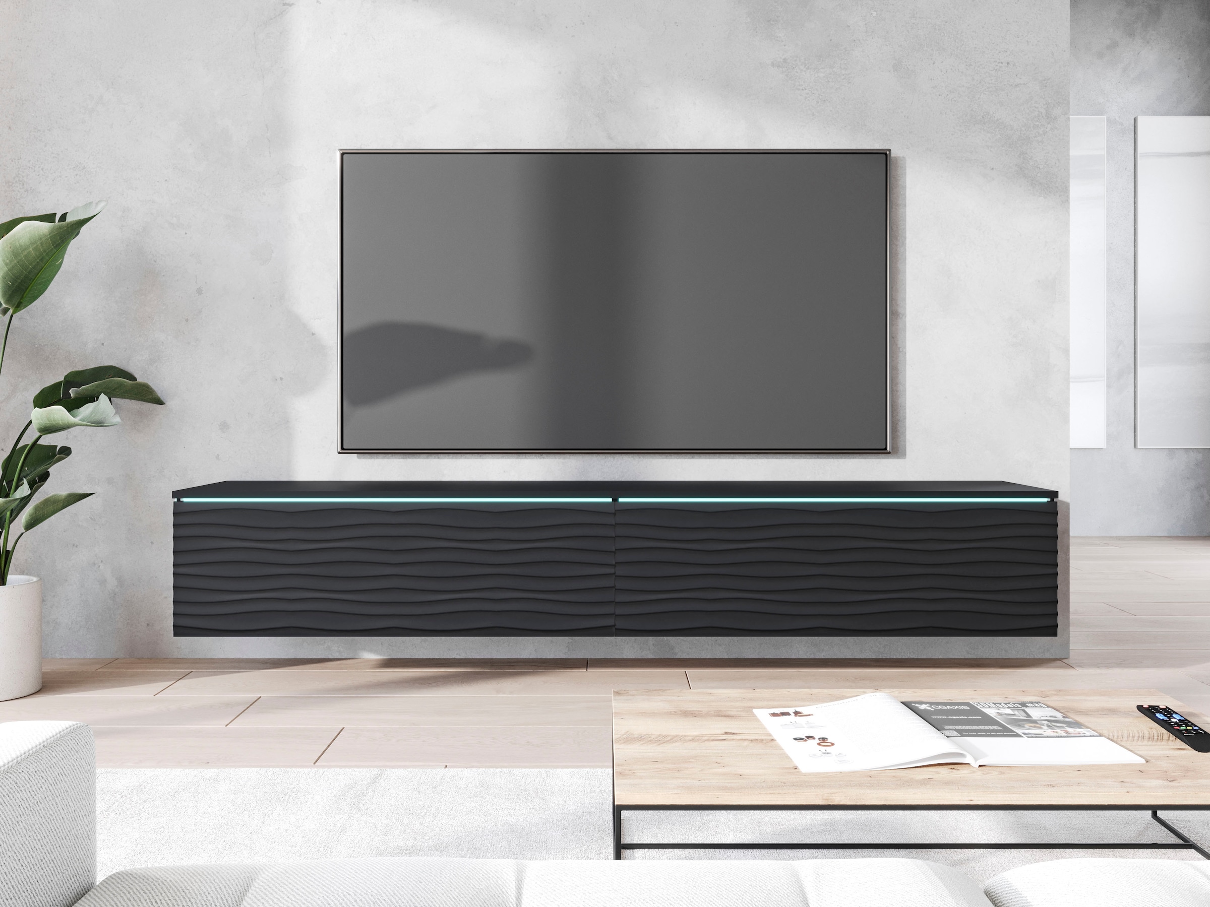 INOSIGN Lowboard »Vera, wahlweise mit oder ohne Beleuchtung«, gefräste MDF Front mit 3D Effekt, stehend und hängend montierbar