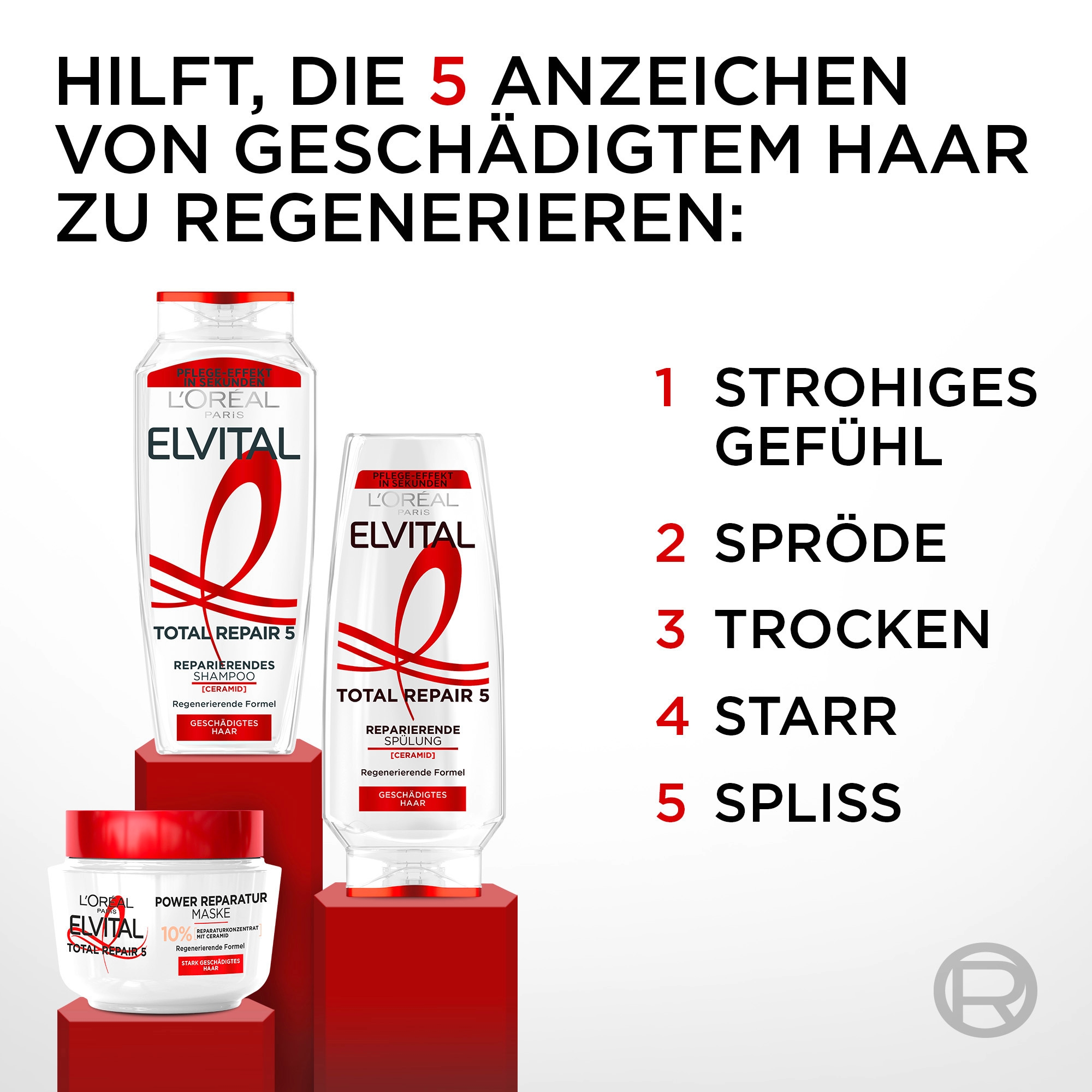 L'ORÉAL PARIS Haarspülung »L'Oréal Paris Elvital Total Repair 5 Spülung«, (Packung, 6 tlg.)