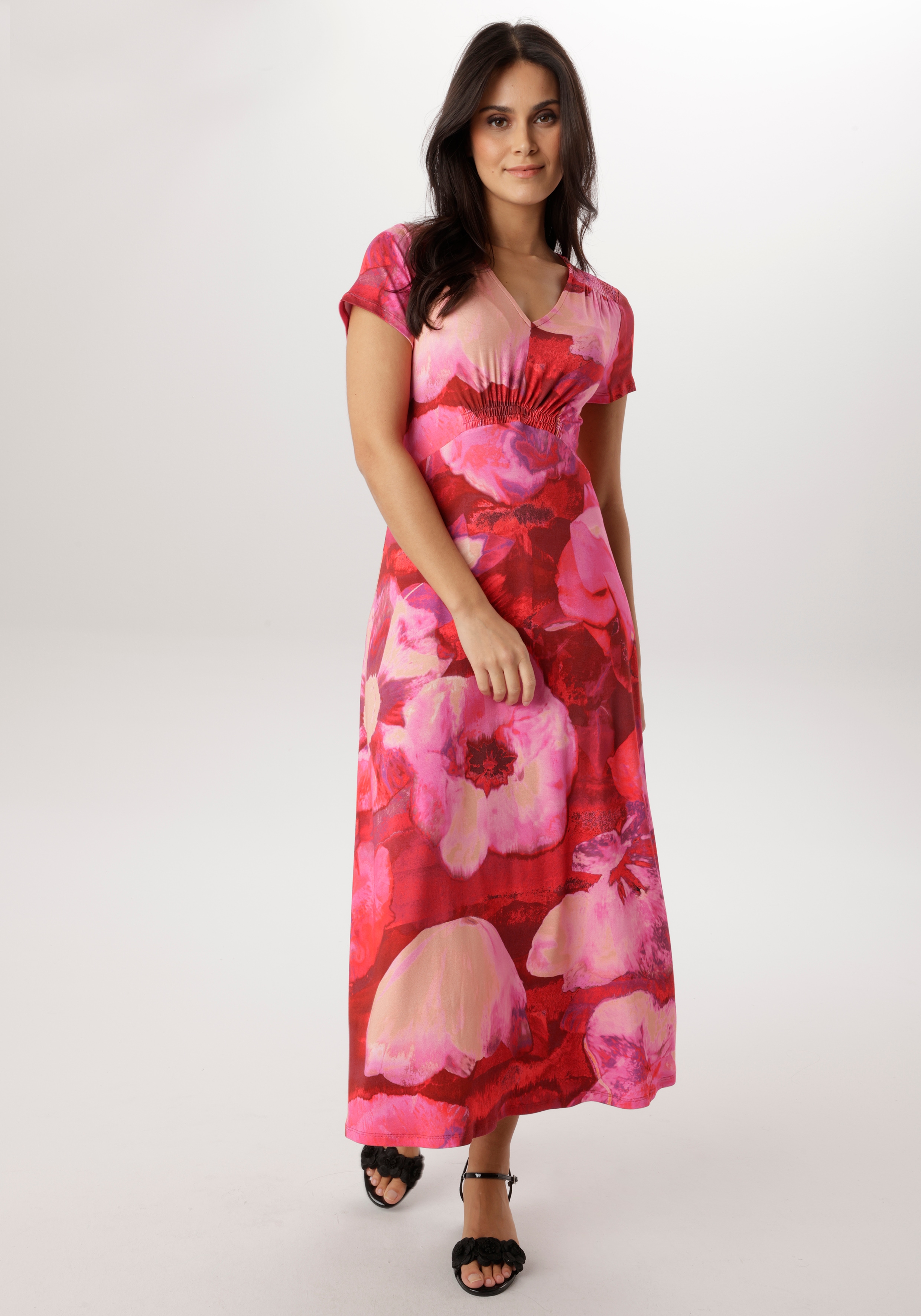 Aniston SELECTED Midikleid mit Smok-Details und fantasievollem Blütendruck