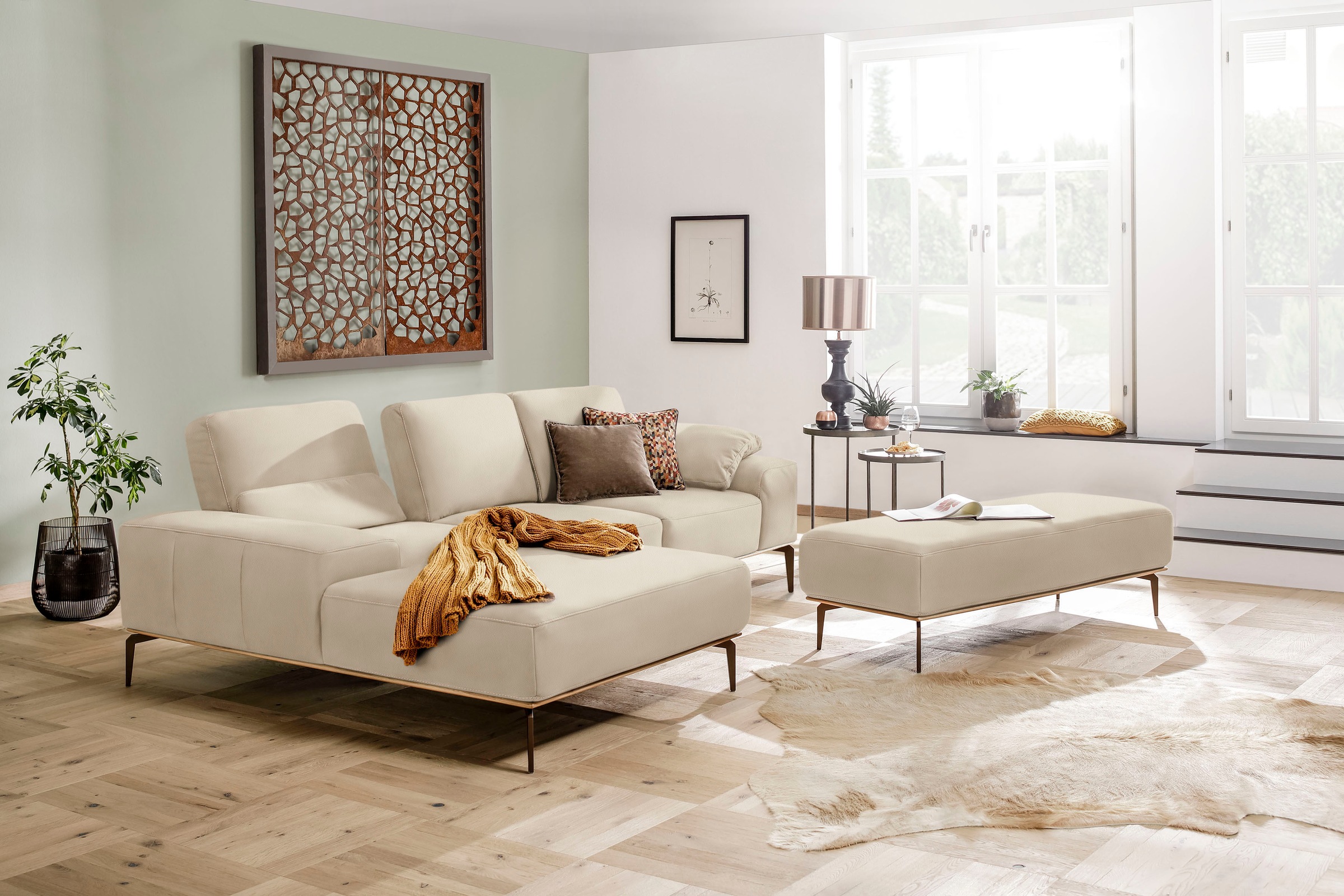 W.SCHILLIG Ecksofa »run, Designsofa mit tollem Sitzkomfort, bequem, L-Form«, mit Holzsockel, Füße in Bronze pulverbeschichtet, Breite 279 cm