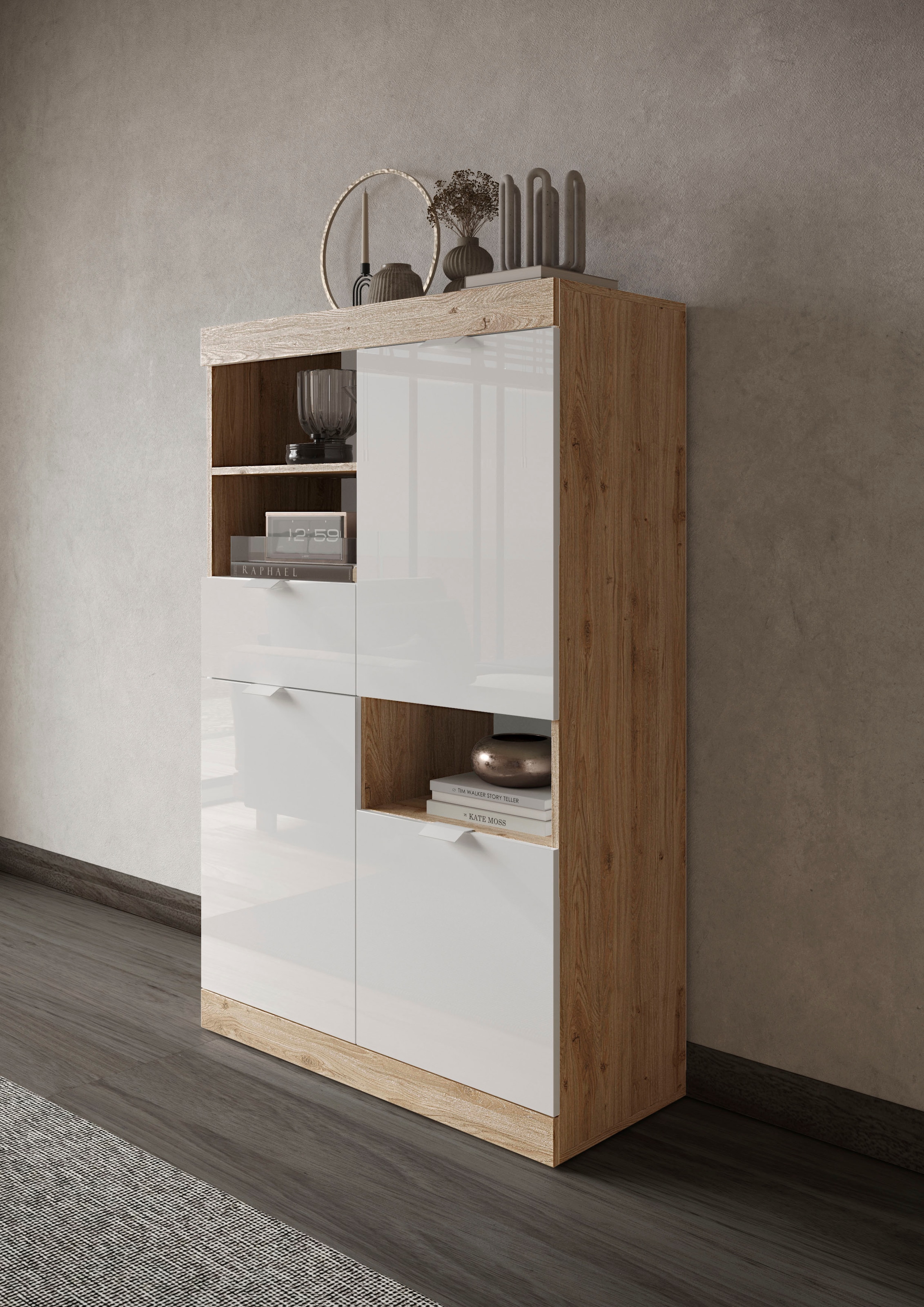 INOSIGN Highboard "Slim", Breite 91 cm, weiß Hochglanz Lack günstig online kaufen