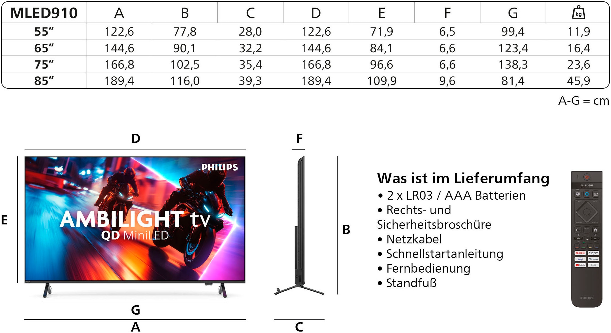 Philips Mini-LED-Fernseher »55MLED910/12«, 4K Ultra HD, Smart-TV