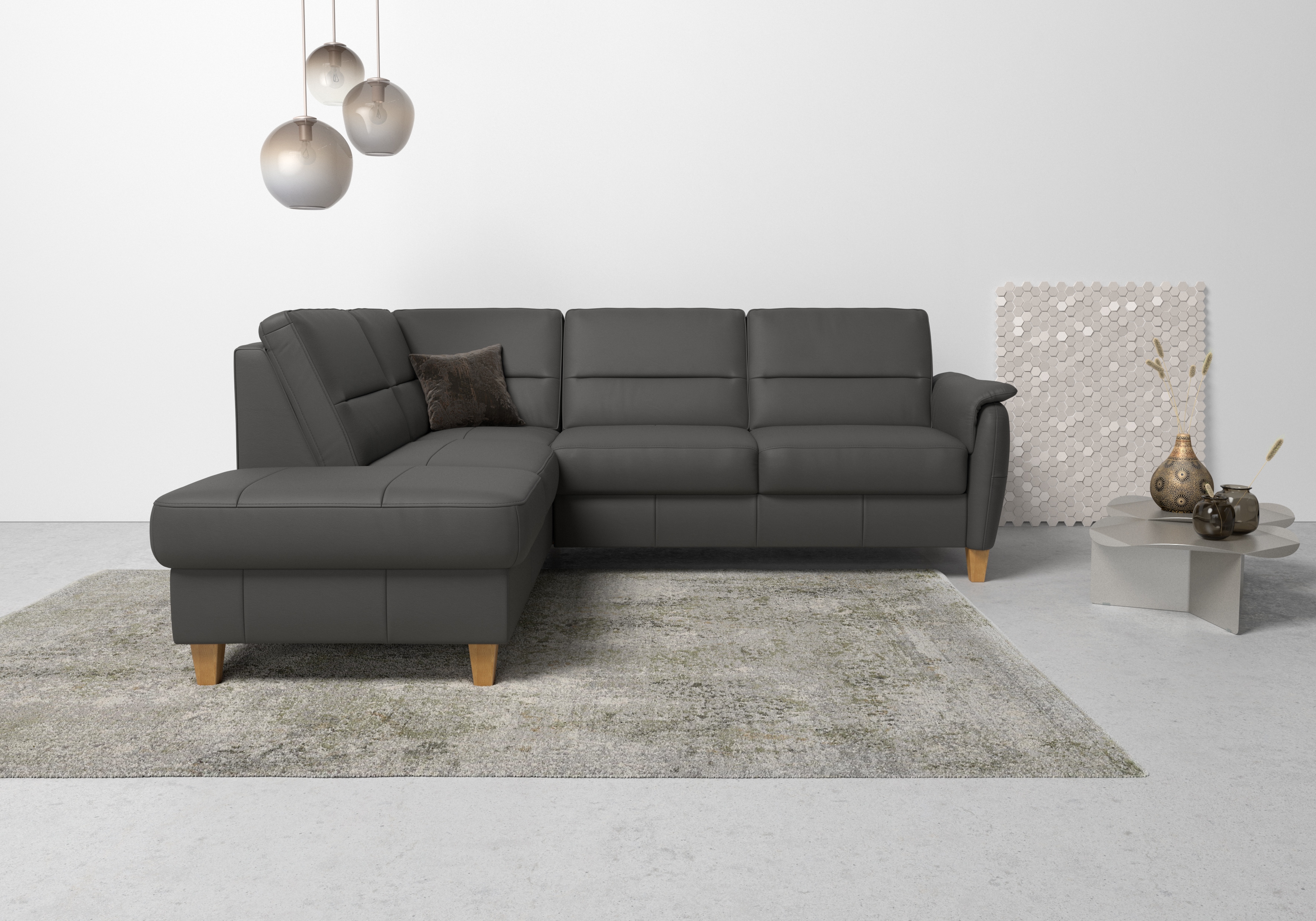 Home affaire Ecksofa "Palmera, L-Form, B: 236 cm, Bettfunktion & Bettkasten wählbar" Federkern-Polsterung, Sitzhöhe 48 cm, handgefertigt, stilvolles Design