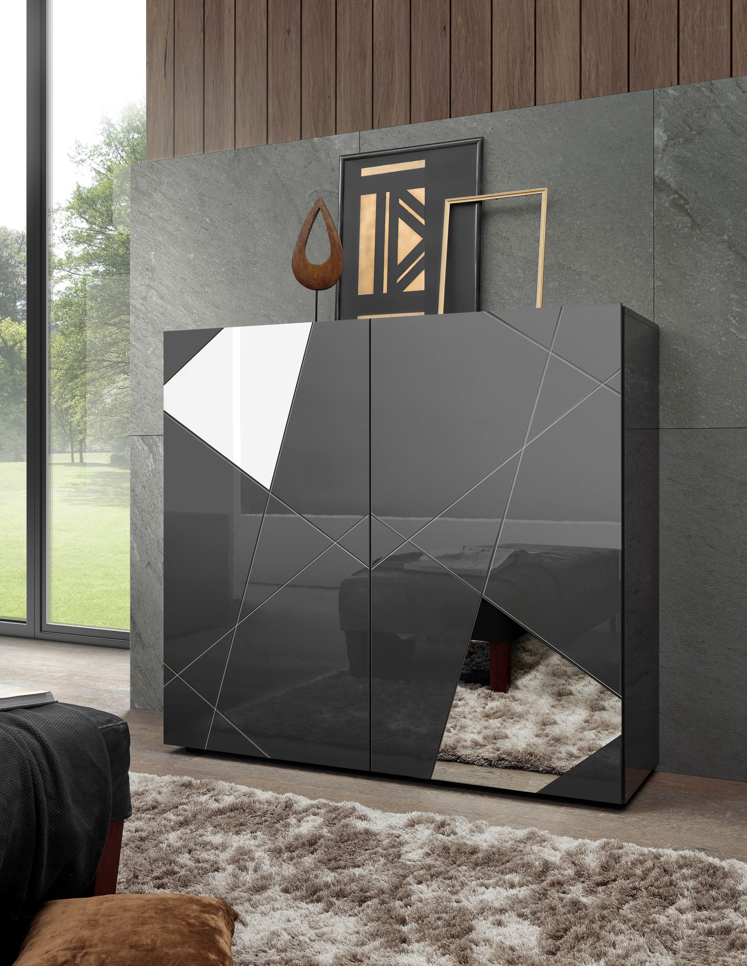 INOSIGN Highboard »Vittoria«, Breite 121 cm, Front mit Siebdruck und Spiegel