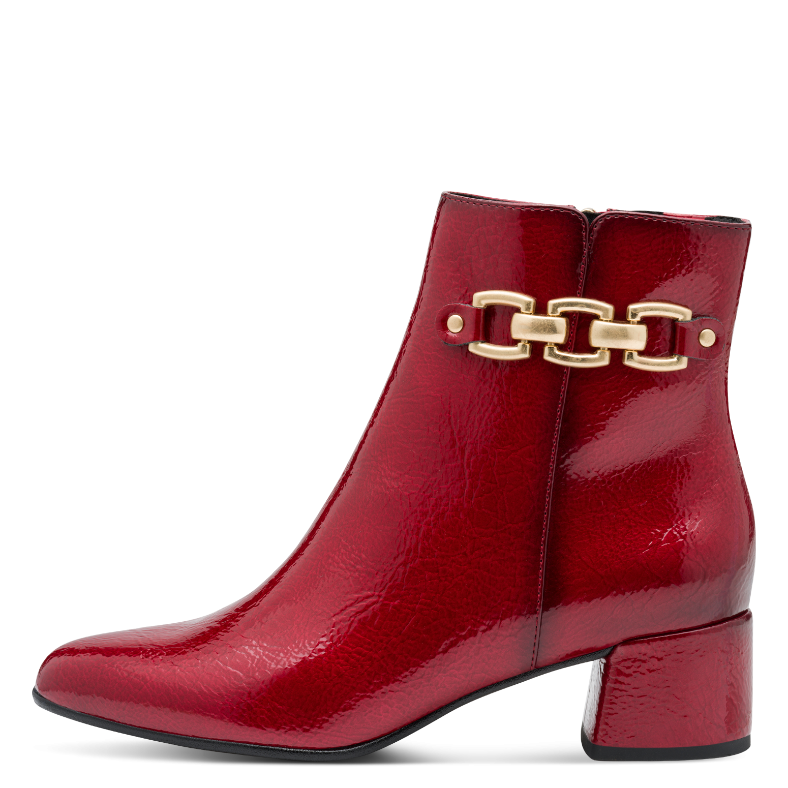 MARCO TOZZI Stiefelette, Blockabsatz, Abendschuh, Businessschuh mit goldfarbener Zierkette