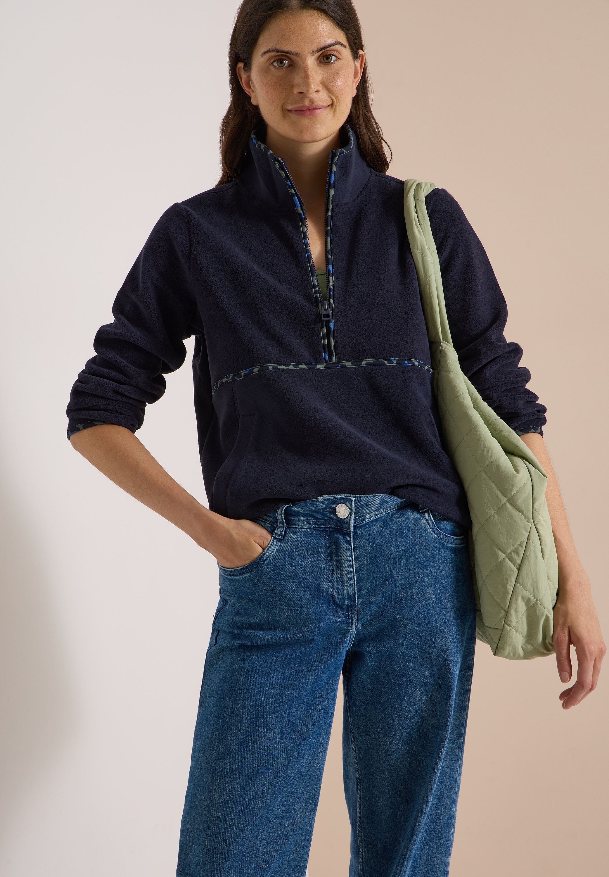 Cecil Fleecepullover , Kontrastfarbene Paspeln, Eingrifftaschen
