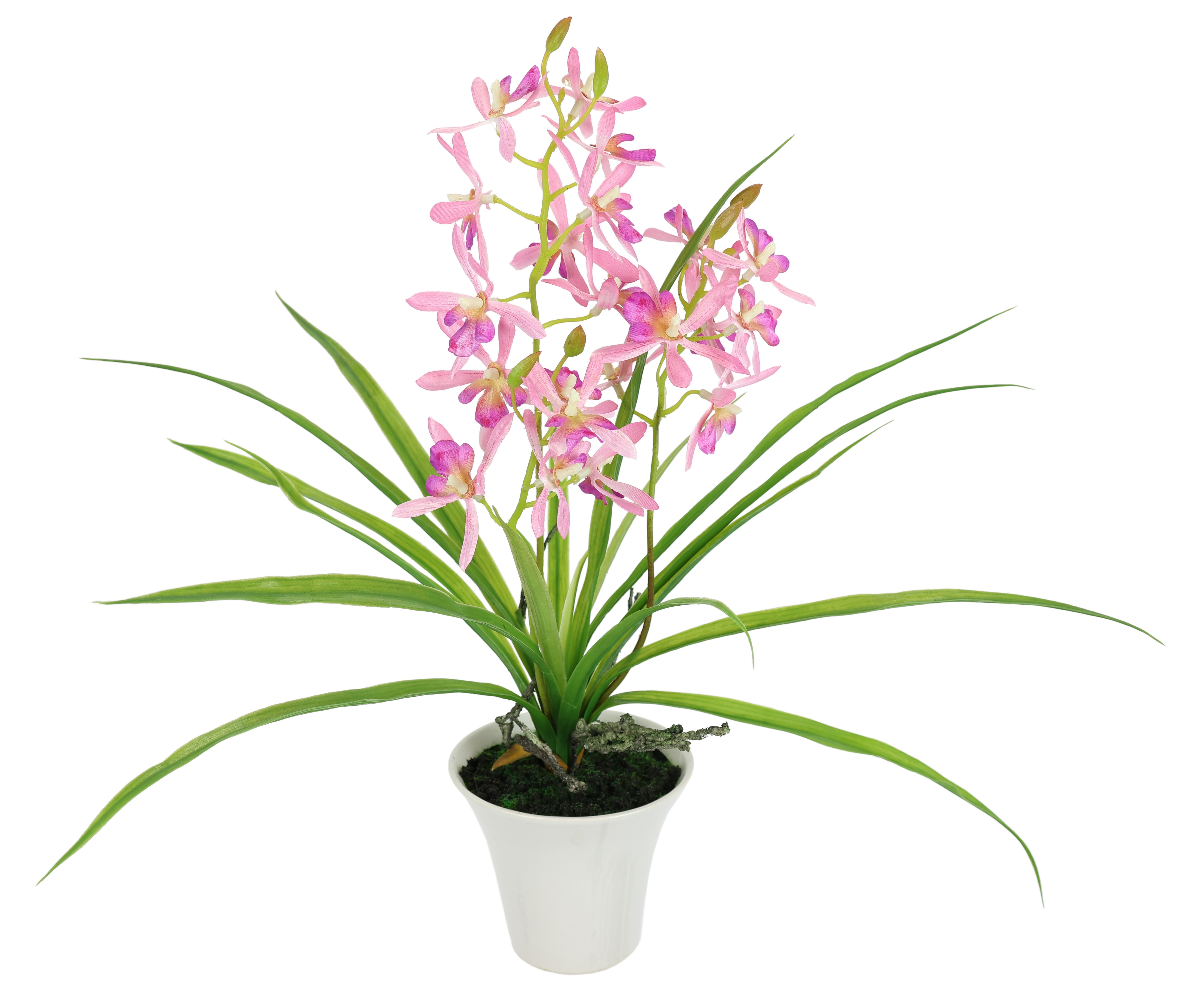 I.GE.A. Kunstorchidee "Künstliche Orchidee mit Topf" Dekoblume Kunstblume 40cm mit Blätter und Luftwurzeln im Topf Blume