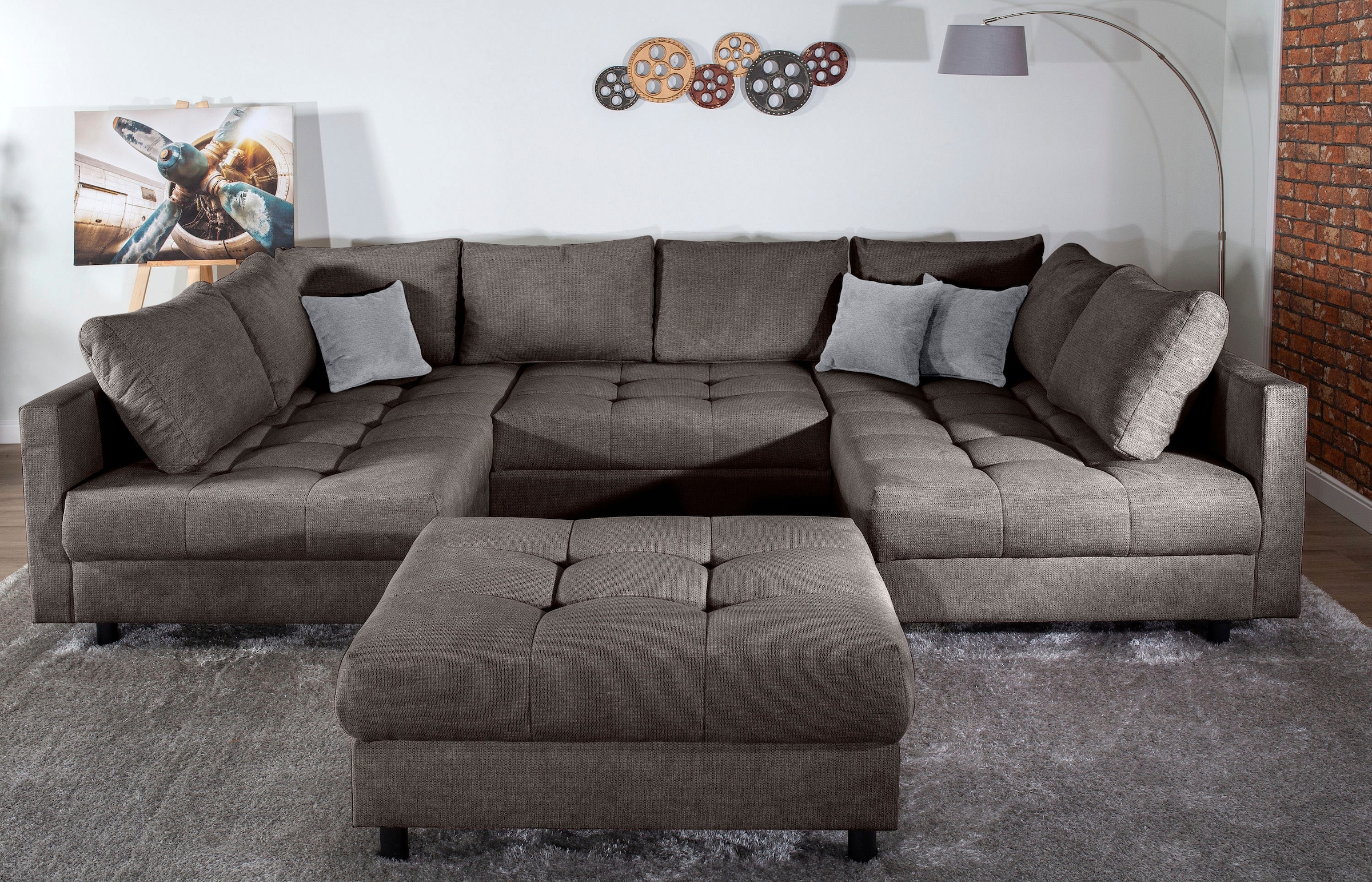 COLLECTION AB Wohnlandschaft "Toni U-Form, B: 298 cm" mit Hocker & 3 Zierki günstig online kaufen