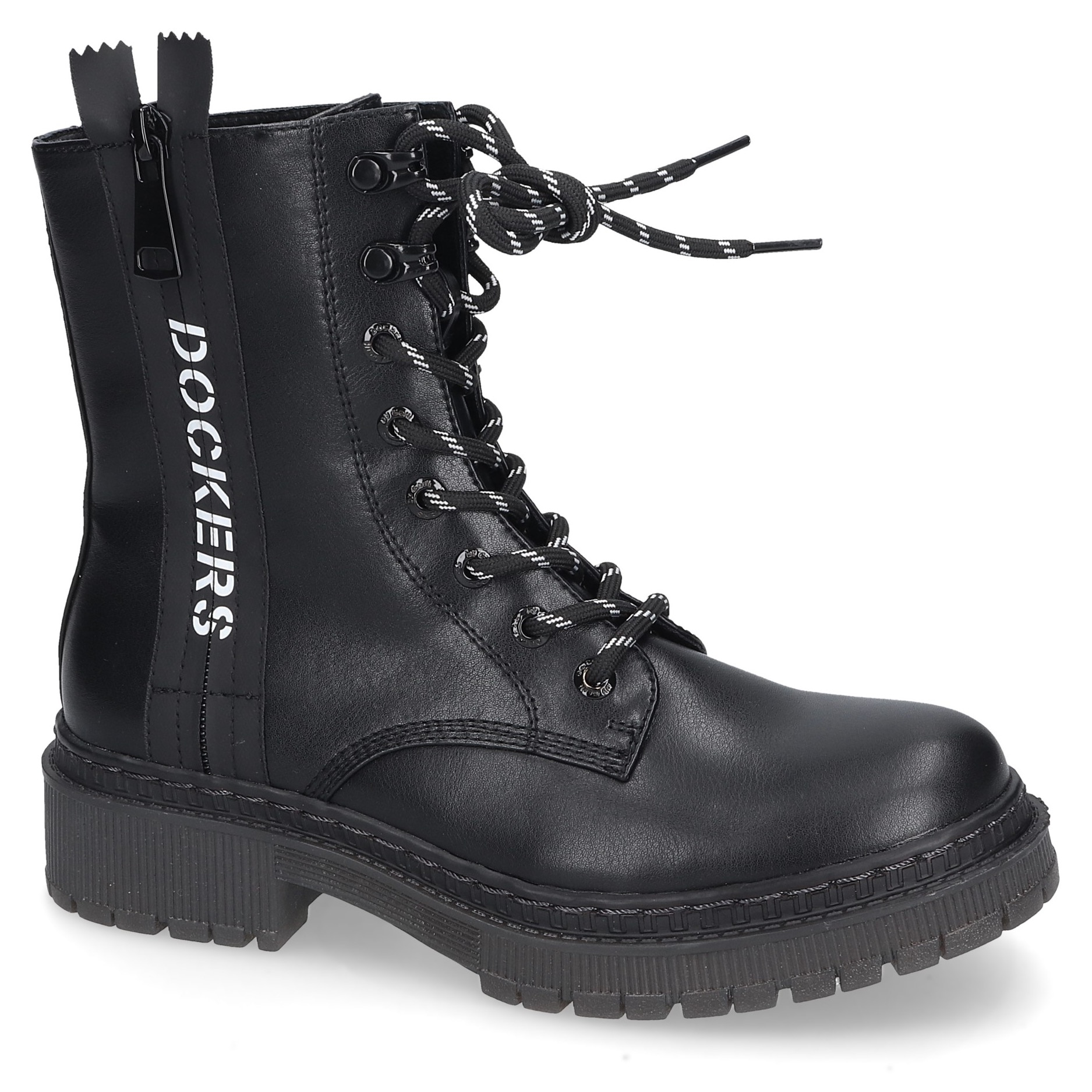 Schnürstiefel, Biker Boots, Plateau Stiefel mit modischem Textilband