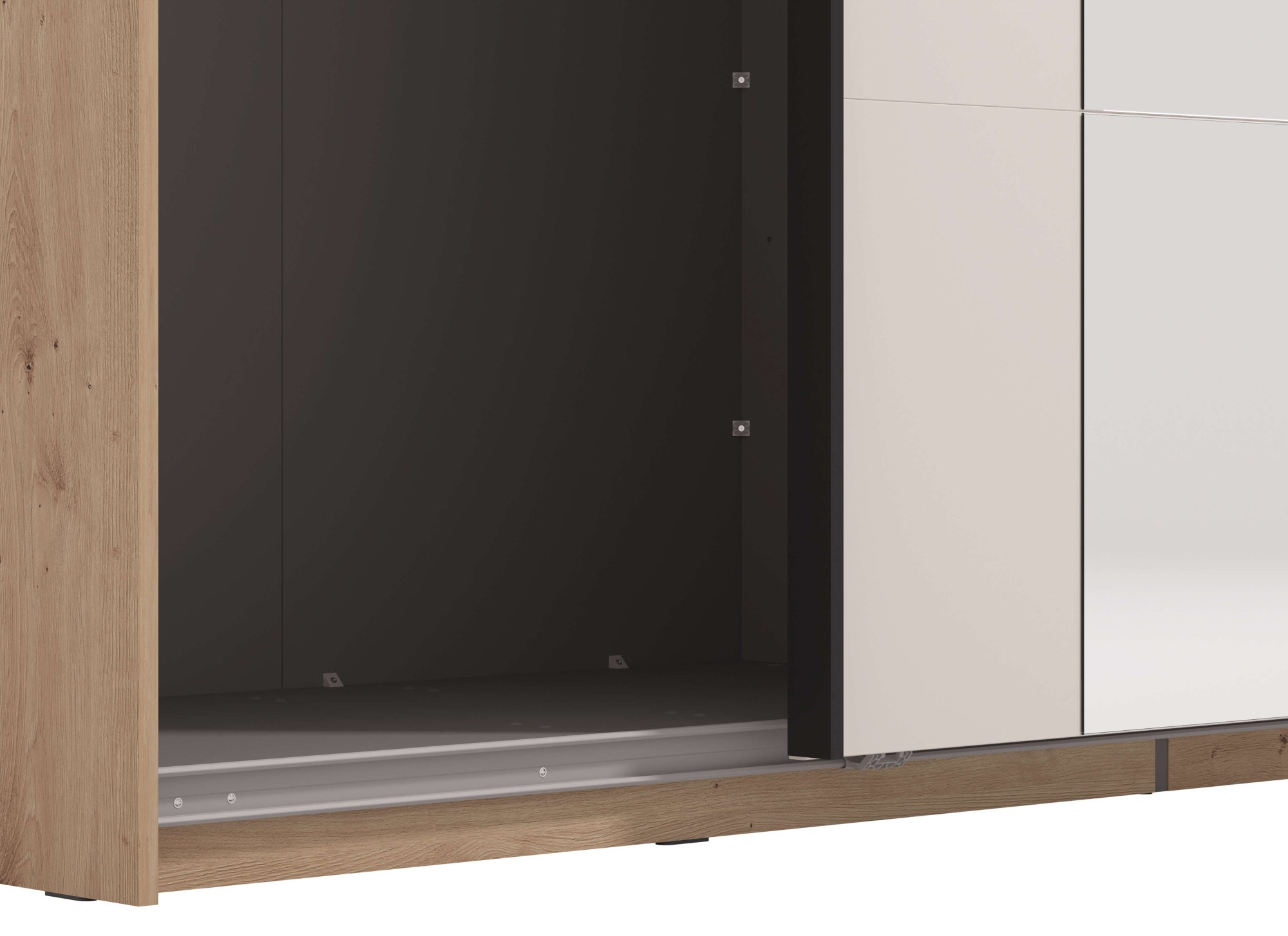 INOSIGN Schwebetürenschrank »Modena, Breite 220 cm, FSC-zertifiziert, Trendfarbe cashmere«, Schlafzimmerschrank mit Spiegel, mit verschiedenen Innenausstattungen