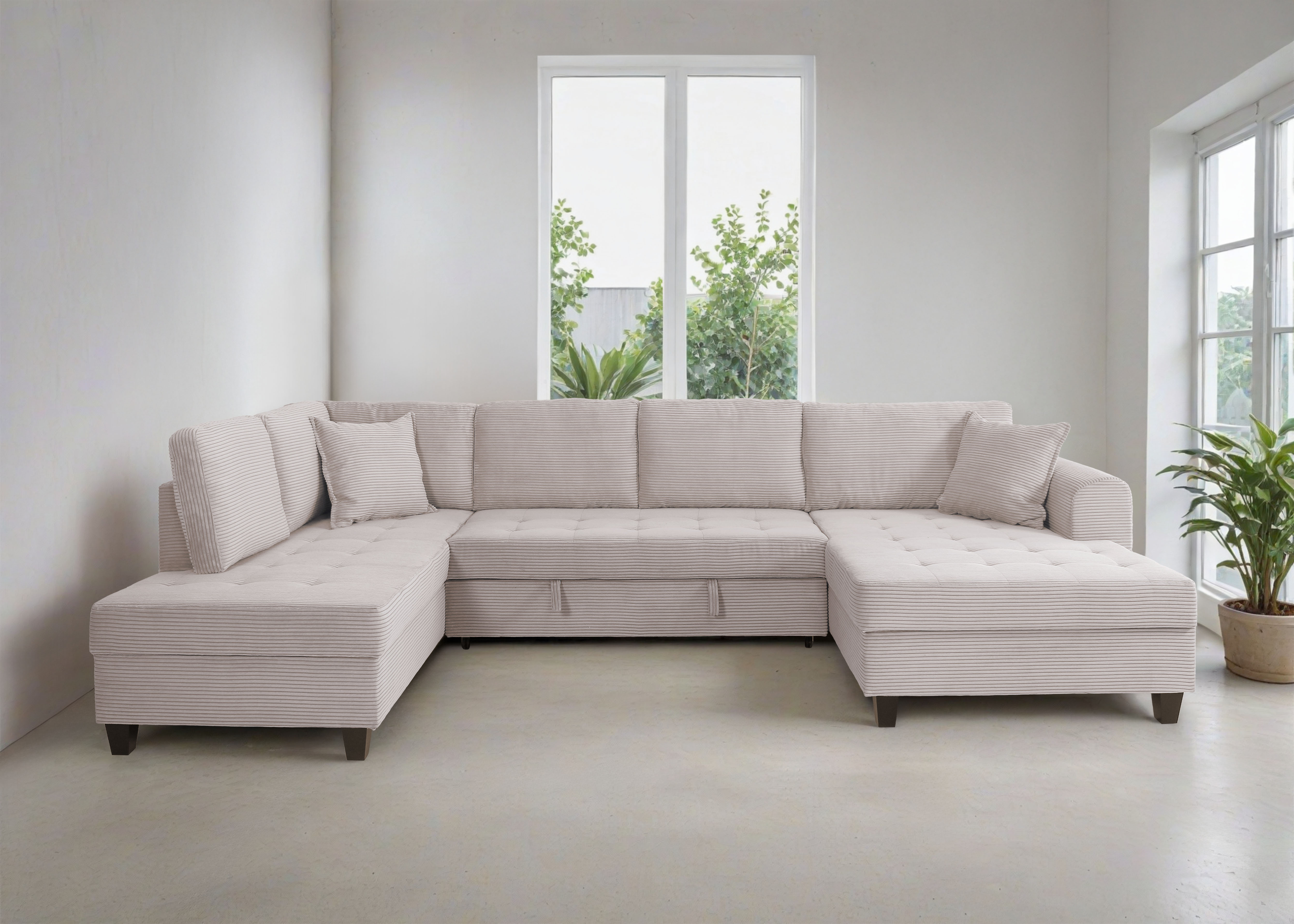 Trends by HG Wohnlandschaft "Moritz U-Form, B: 324 cm" mit Schlaffunktion, Bettkasten & Zierkissen