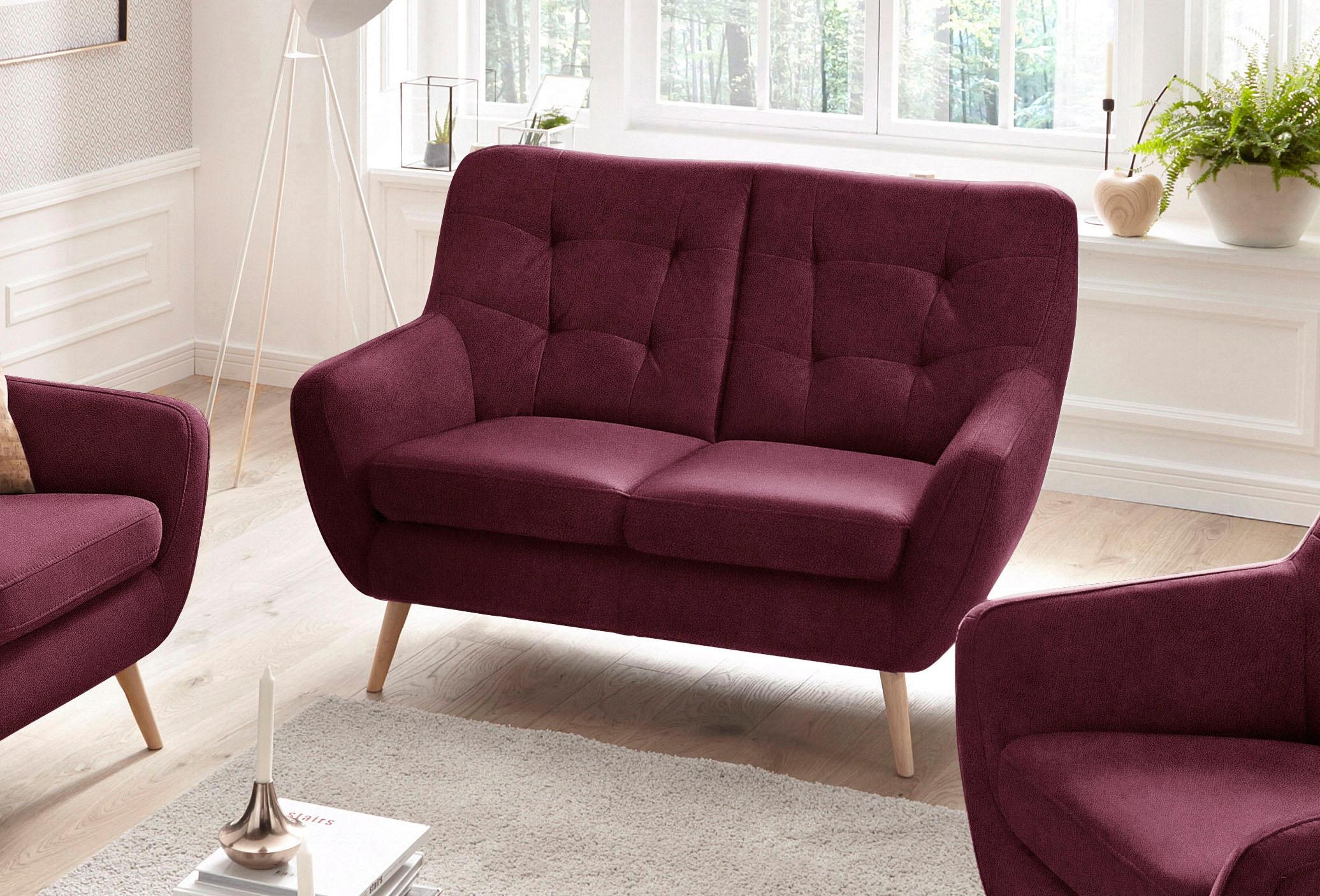 exxpo - sofa fashion 2-Sitzer »Scandi, bequem, aufwendige Rückenpolsterung für mehr Sitzkomfort«, akuelle Farben in hochwertige Bezugsqualitäten, Holzfuß