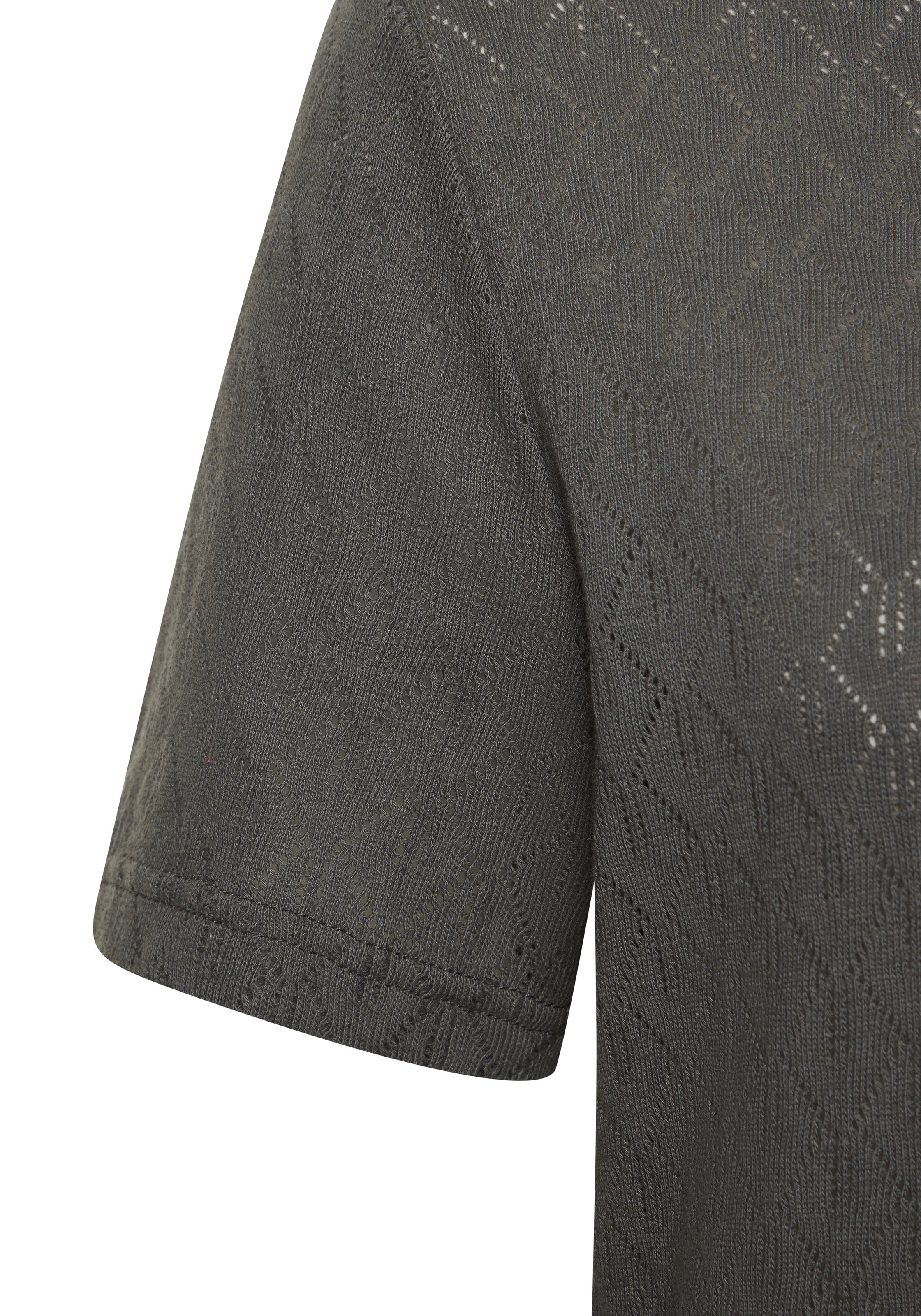 Kurzarmshirt VIVANCE "mit modischem Ajour-Muster", Damen, Gr. 44/46, grün (graugrün), Feinstrick, Obermaterial: 60% Baumwolle, 40% Polyester, figurumspielend, Rundhals, Shirts, aus weicher Baumwoll-Qualität 3