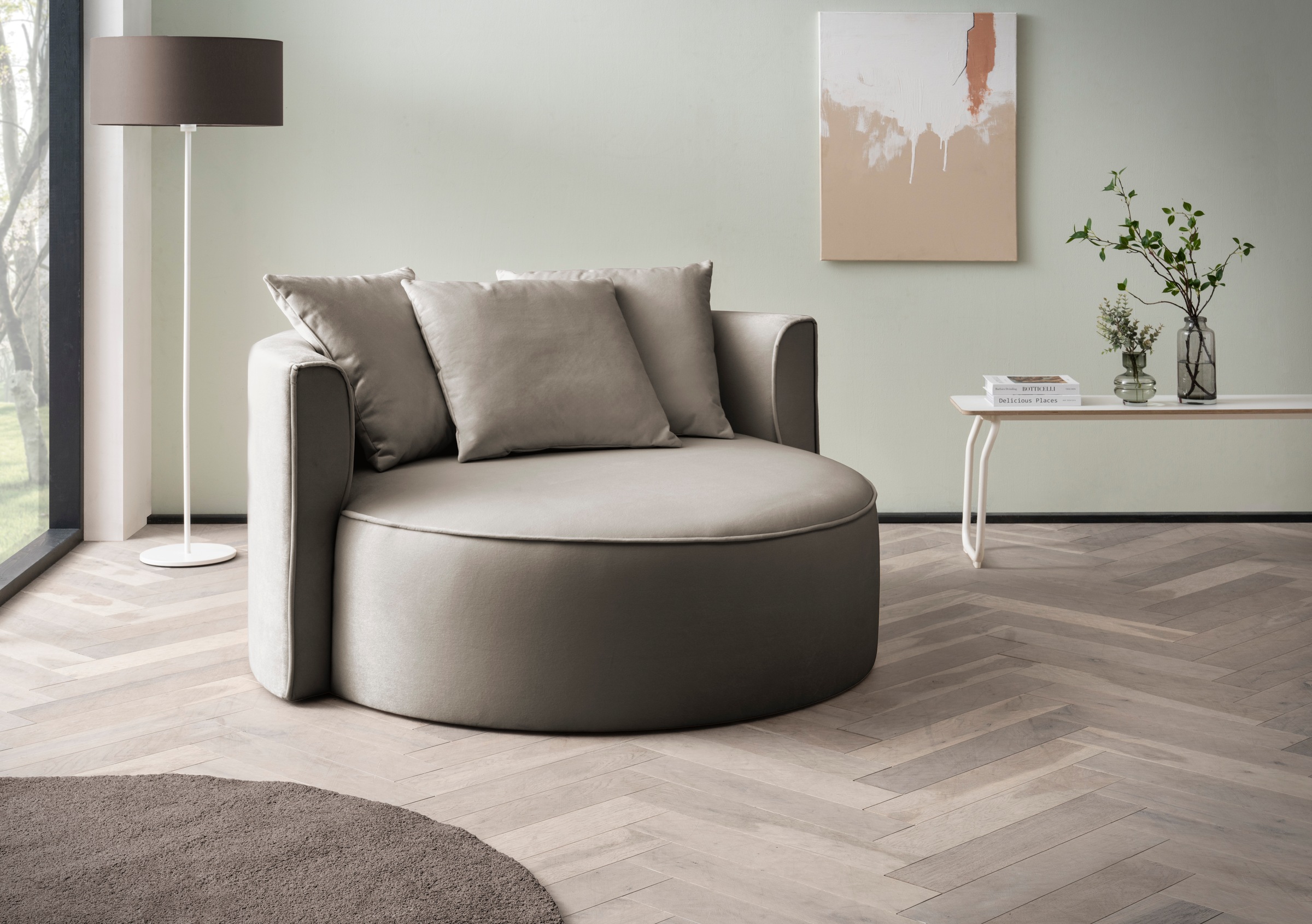 LeGer Home by Lena Gercke XXL-Sessel »ISALIE, Sessel in modernen Farben, Lesesessel, Loveseat, Big-Sessel«, trendige Stoffe, mit 3 Zierkissen, große Sitzfläche, Hocker optional