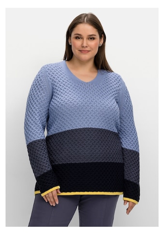 Sheego V-Ausschnitt-Pullover »Pullover«, im Wabenstrickmuster, mit Blockstreifen kaufen