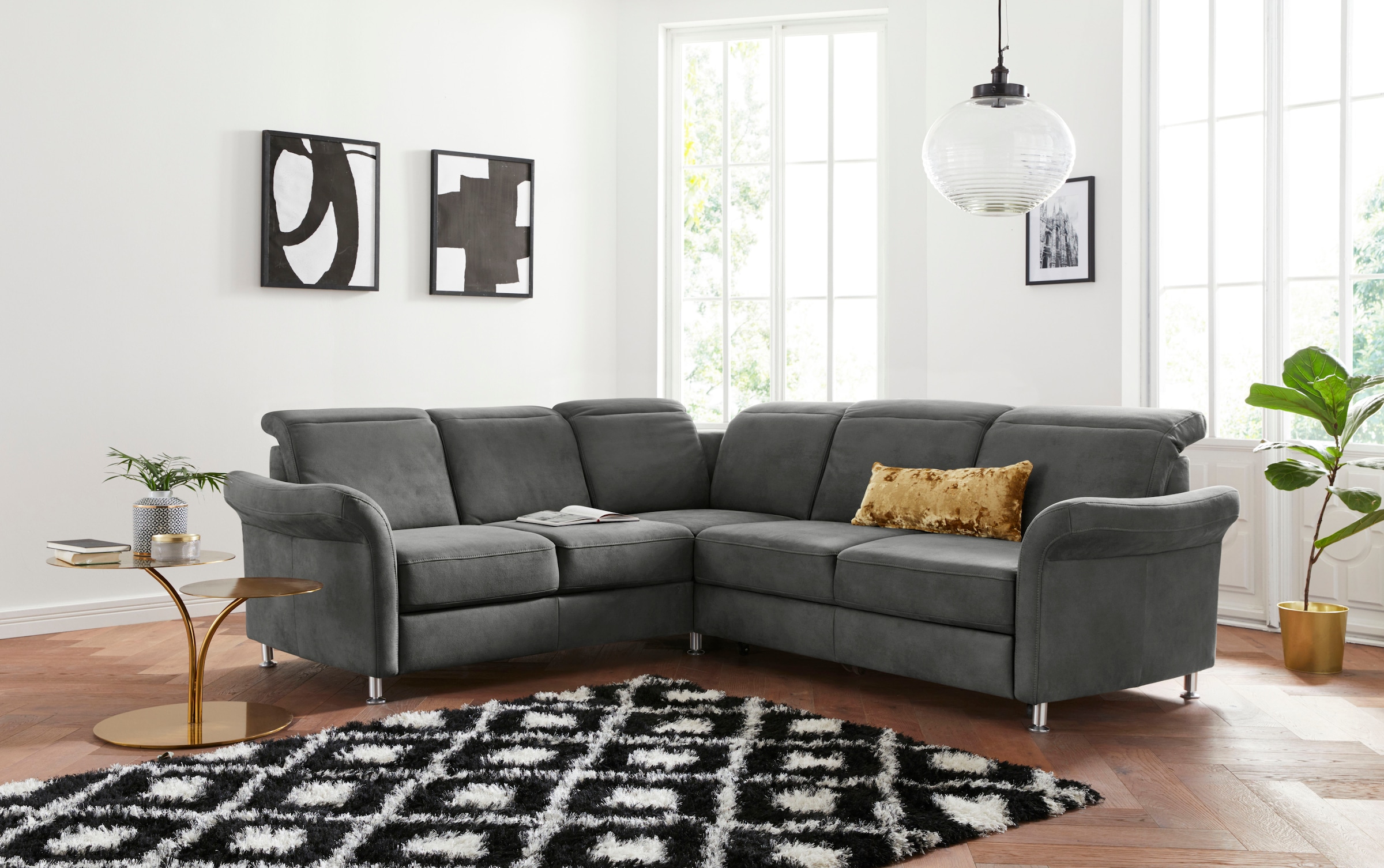 Ecksofa SIT & MORE "Darwin L-Form", blau (antrazith), B:249cm H:83cm T:229cm, Sofas, Ecksofa, inklusive Federkern, wahlweise mit Kopfteilverstellung, Bettfunktion