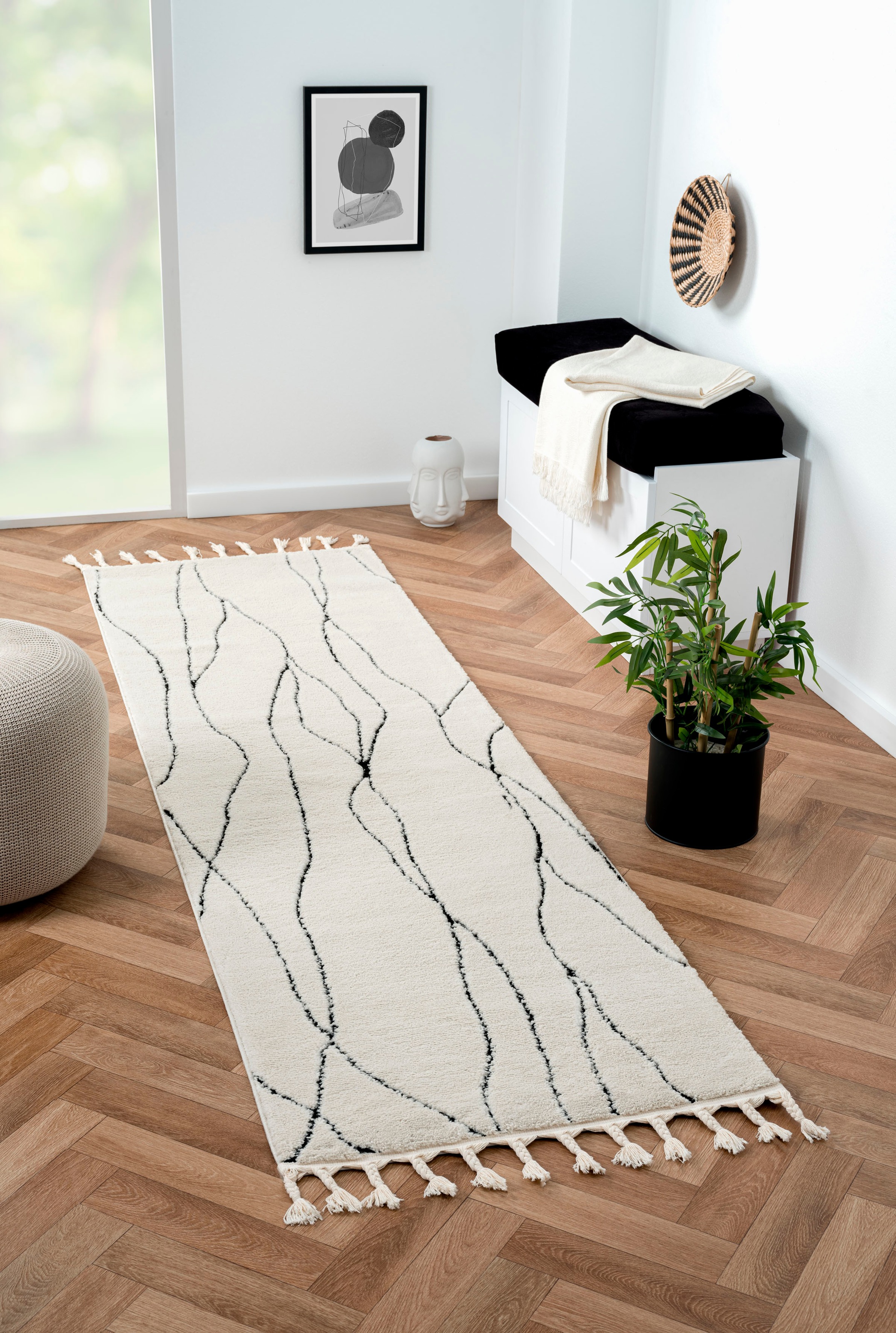 Myflair Möbel & Accessoires Hochflor-Läufer "Moroccan Handwrite" rechteckig 24 mm Höhe modern, marokkanisches Design, flauschig weich, mit Fransen