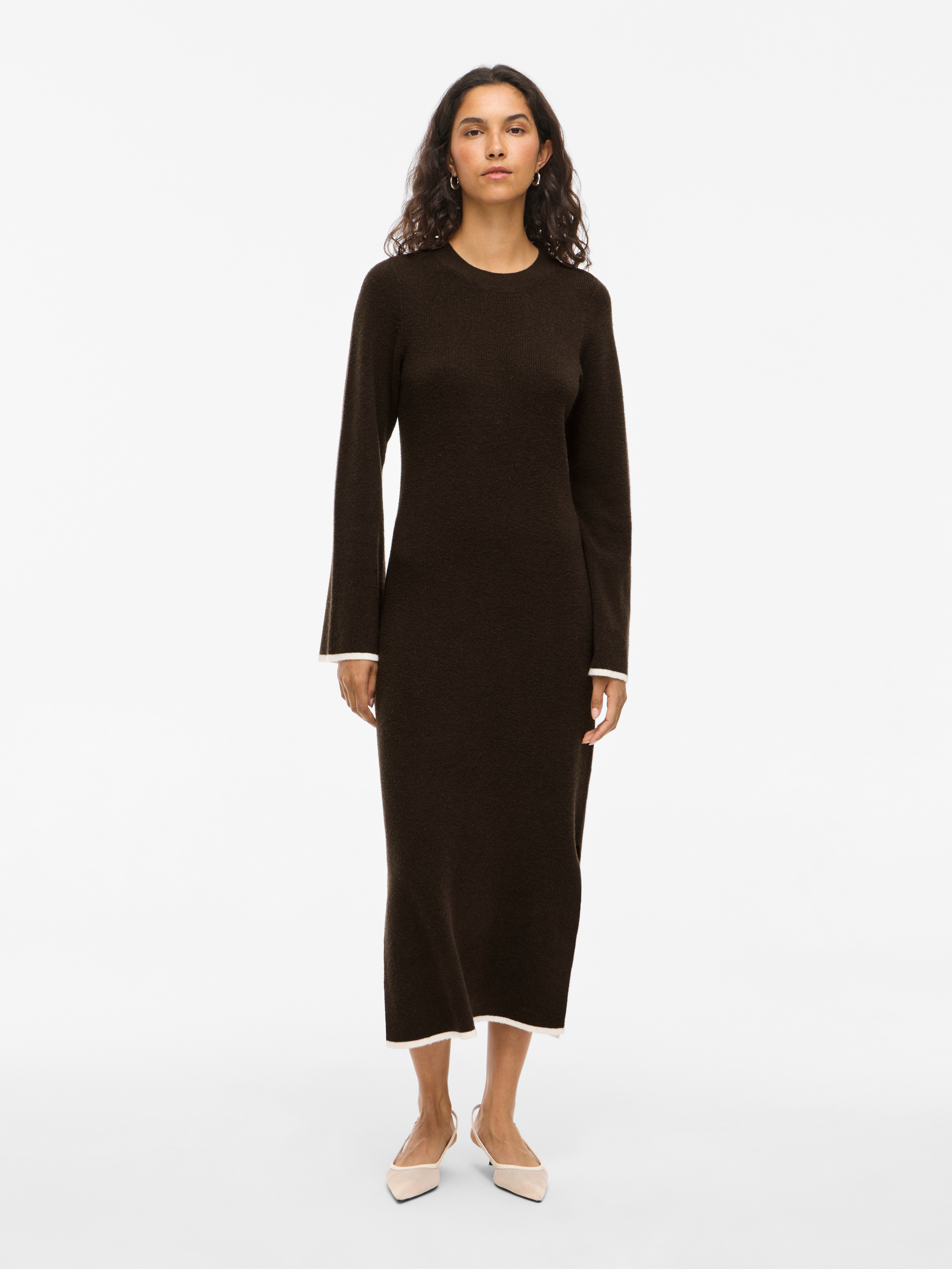 Vila Strickkleid "VIKERRY O-NECK L/S KNIT MAXI DRESS-NOOS" Materialmix, regular fit