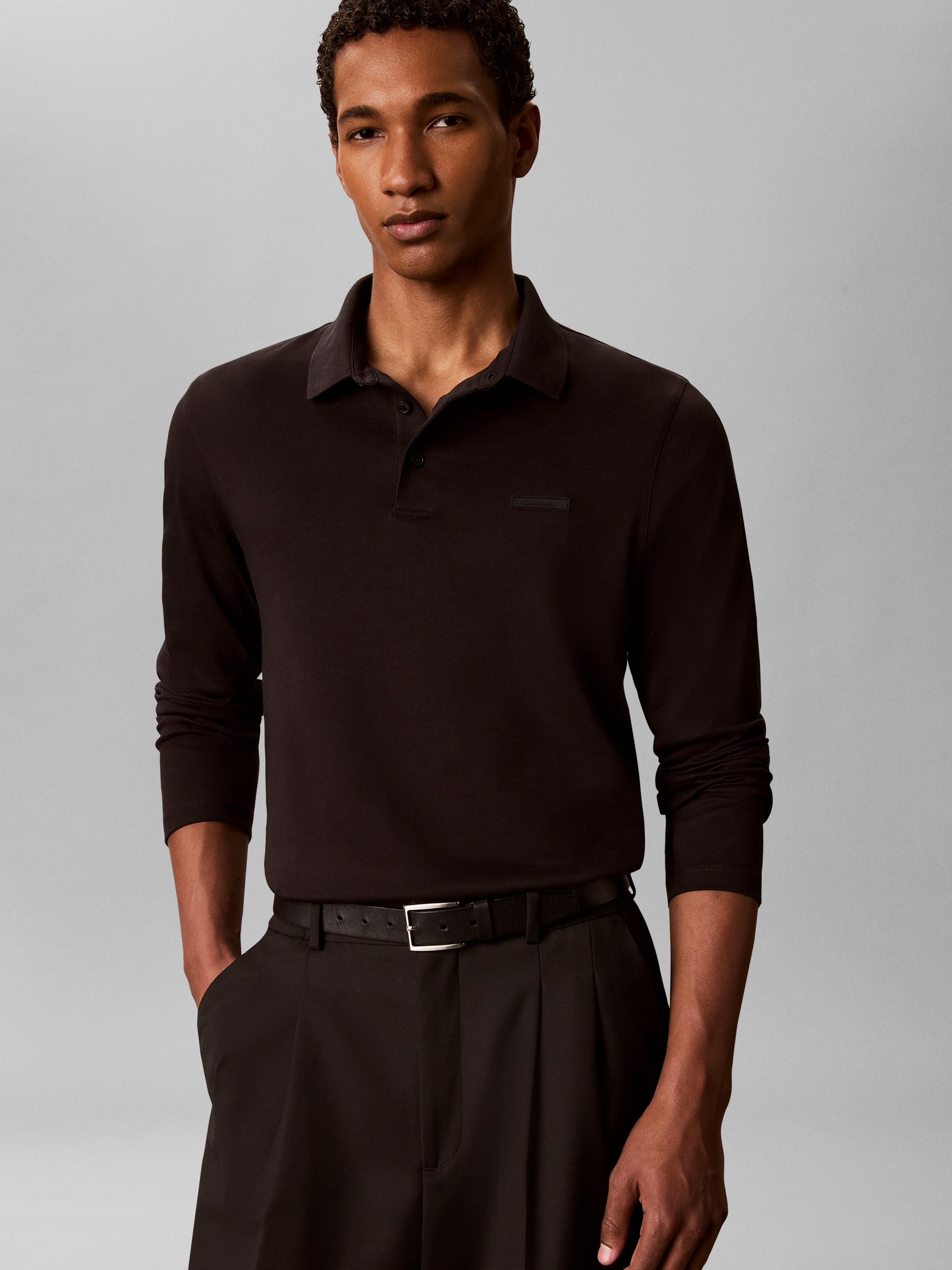 Calvin Klein Langarm-Poloshirt Polokragen, Slim Fit, reine Baumwolle
