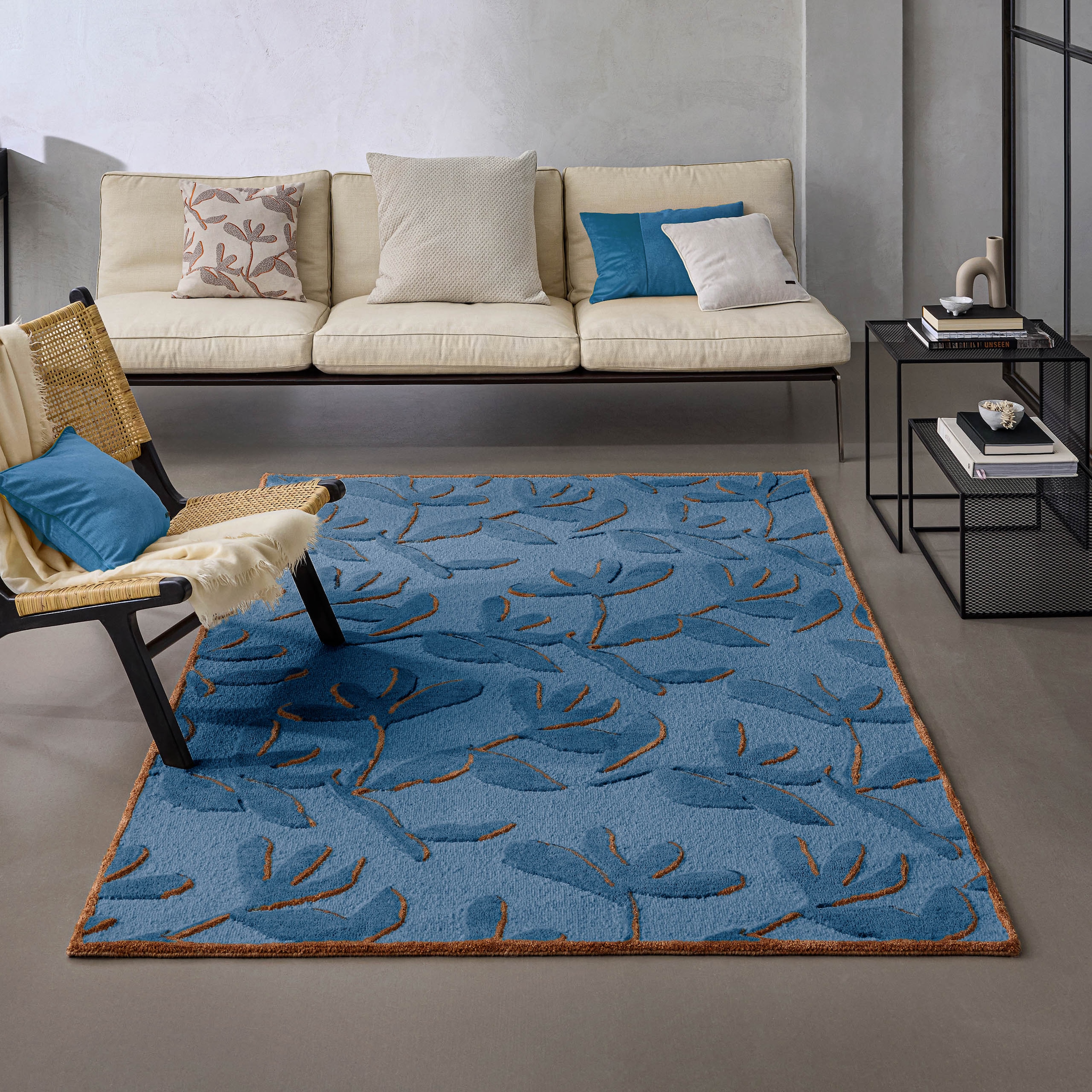 Wecon home Teppich "Summers Peak" rechteckig 16 mm Höhe Kurzflorteppich, Naturfaser, floral, Hoch-Tief-Effekt, handgetuftet