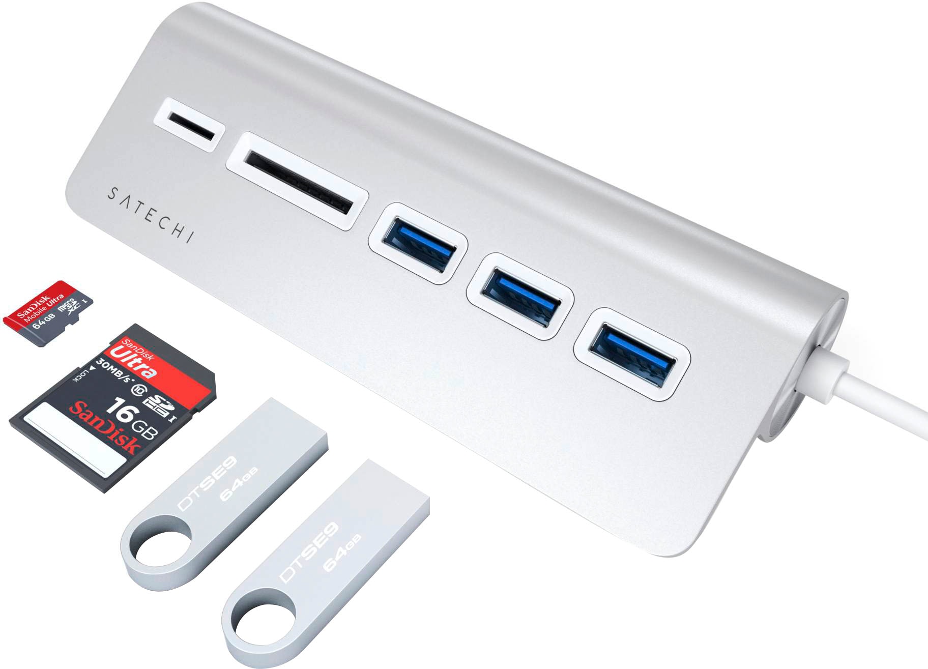 Satechi USB-Adapter »Type-C Aluminum USB Hub & Card Reader«, USB 3.0 Typ A zu USB Typ C