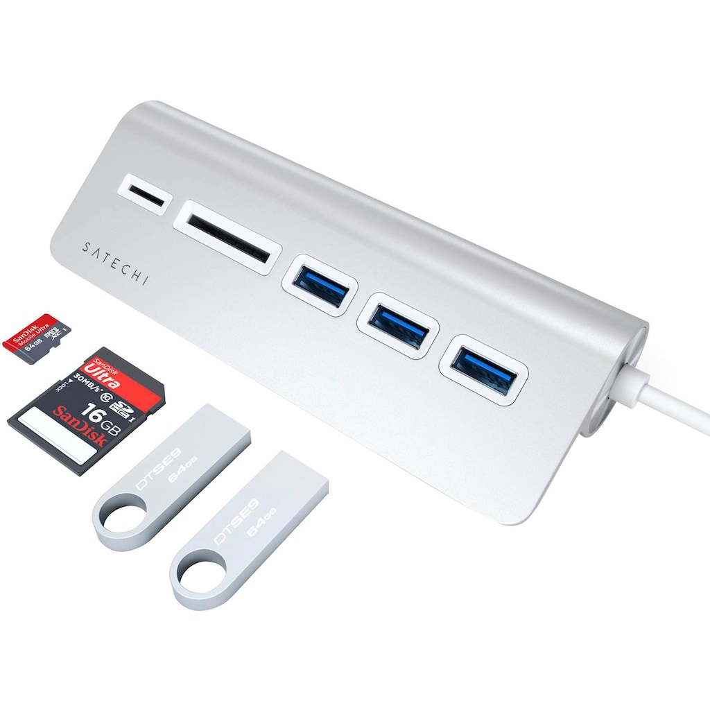 Satechi USB-Adapter »Type-C Aluminum USB Hub & Card Reader«, USB 3.0 Typ A zu USB Typ C