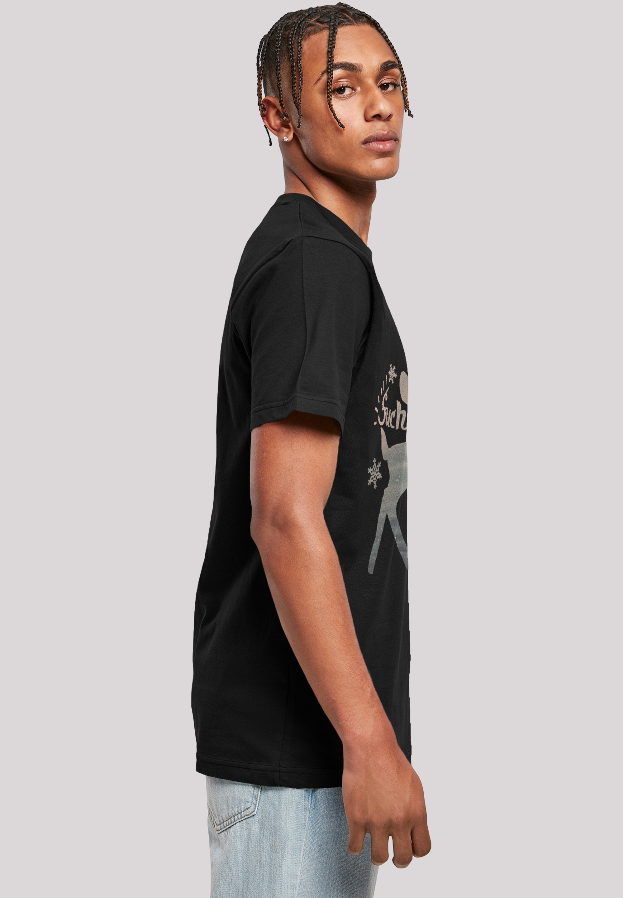 F4NT4STIC Kurzarmshirt »F4NT4STIC Herren Bambi Winter Deer -BLK with T-Shirt Round Neck«, (1 tlg.)