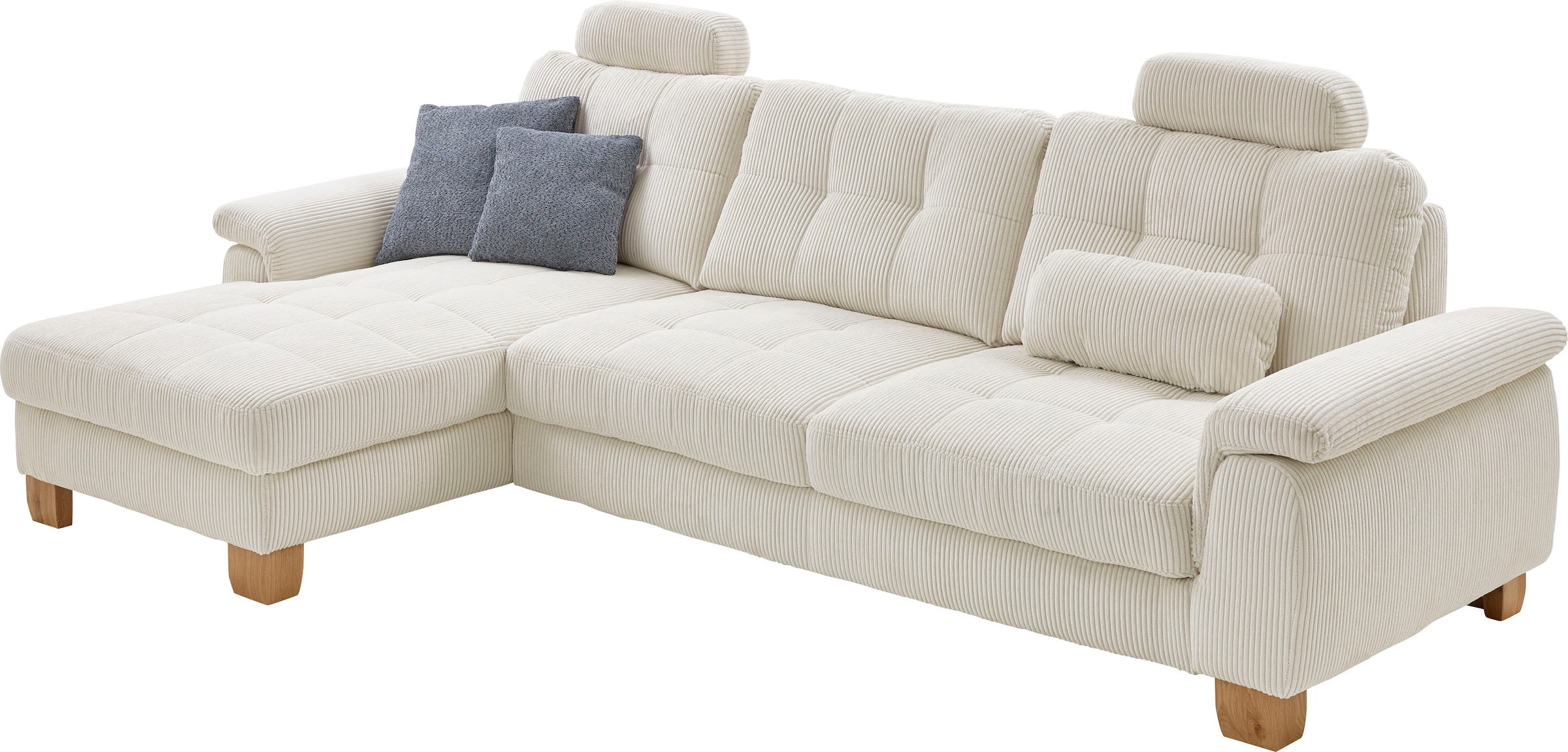 Die PlanBar Ecksofa "PP-LA19101 L-Form, Breite 316 cm" wahlweise mit Schlaffunktion und verstellbaren Kopfstützen, in Cord