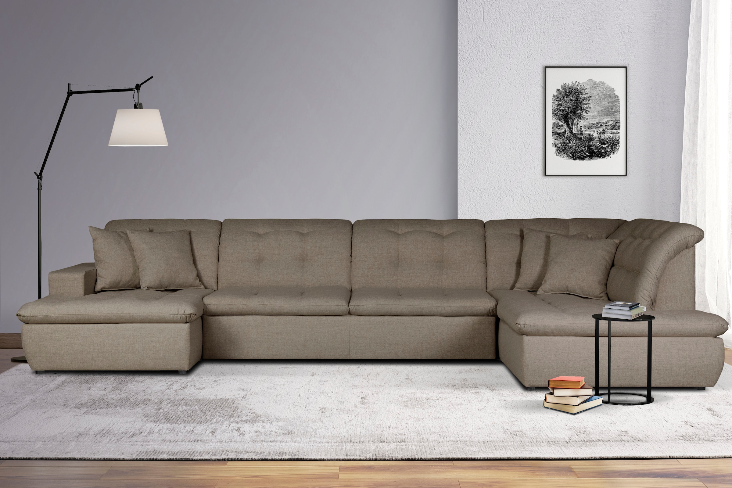 Home affaire Wohnlandschaft "BRISBANE NEU U-Form" mit feiner Steppung, Matten-Optik, incl. Zierkissen